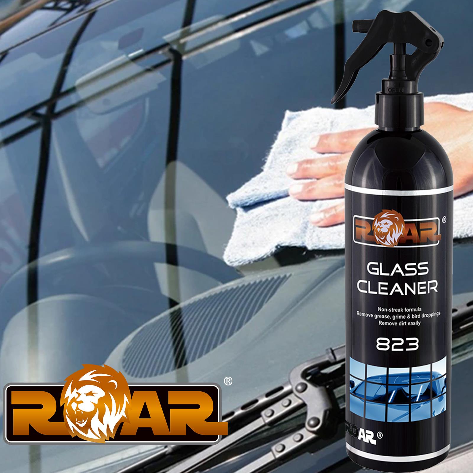 ROAR 823 Glass Cleaner 500ml Spray Bottle Cleans & Repels Water for Sparkling Finish (Removes Light dust, Contaminants, Fingerprints & Bird Lime/Repels water & adds additional gloss/Sparkling finish)