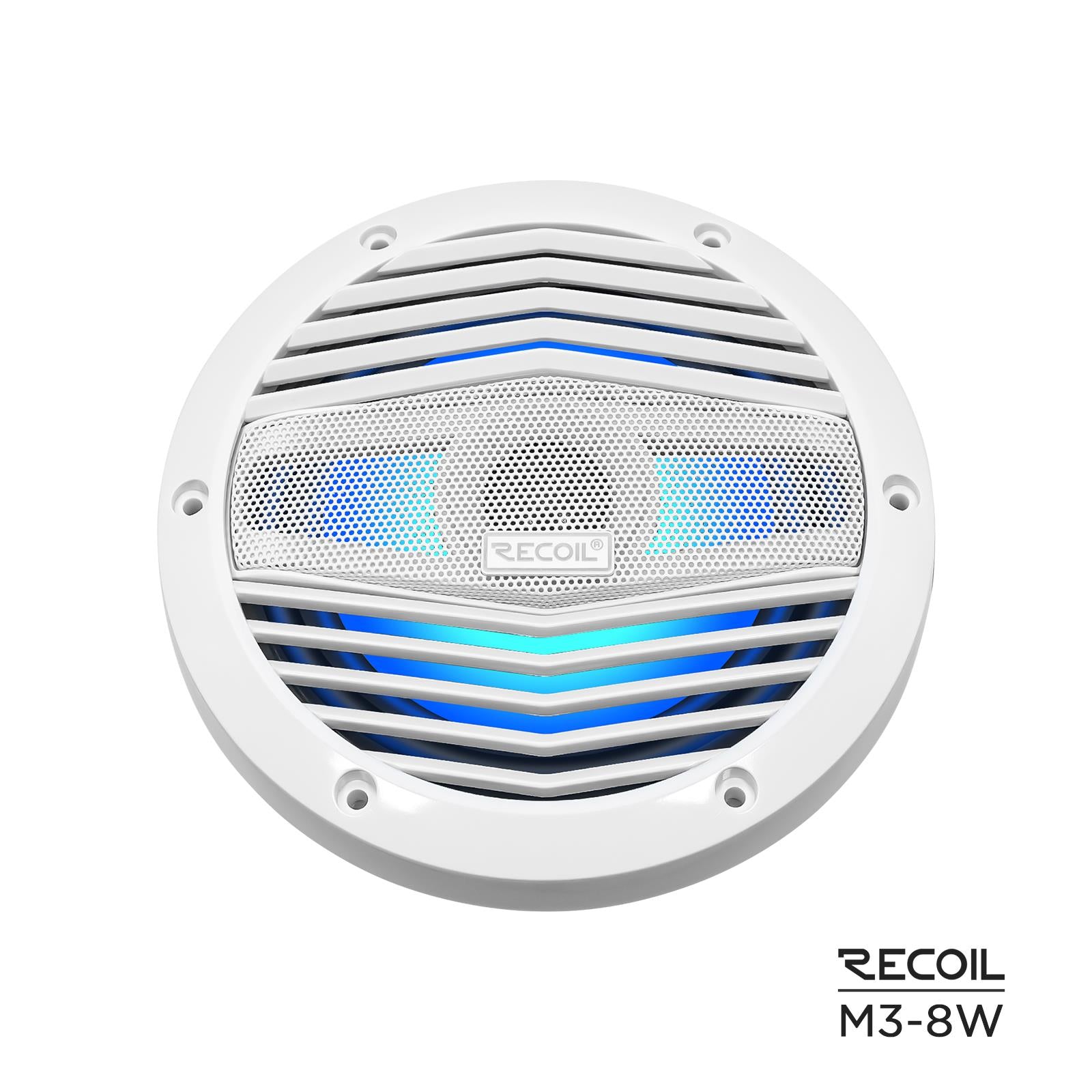 Recoil M3-8W - 8" 20cm White Marine Boat Outdoor Speakers with Built-in RGB LED