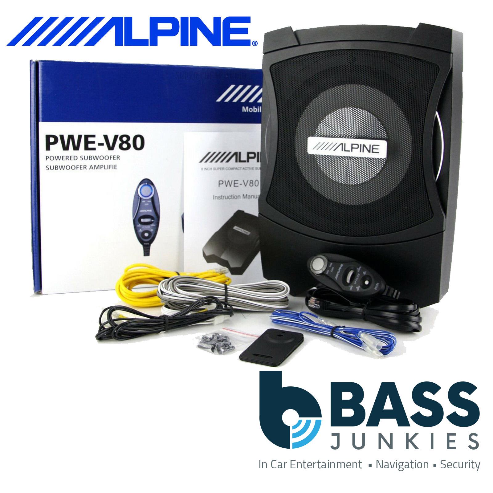 Alpine PWE-V80 - 20cm 8" 150 Watts Powered Car Sub Subwoofer Underseat Bass Box & Wired Remote
