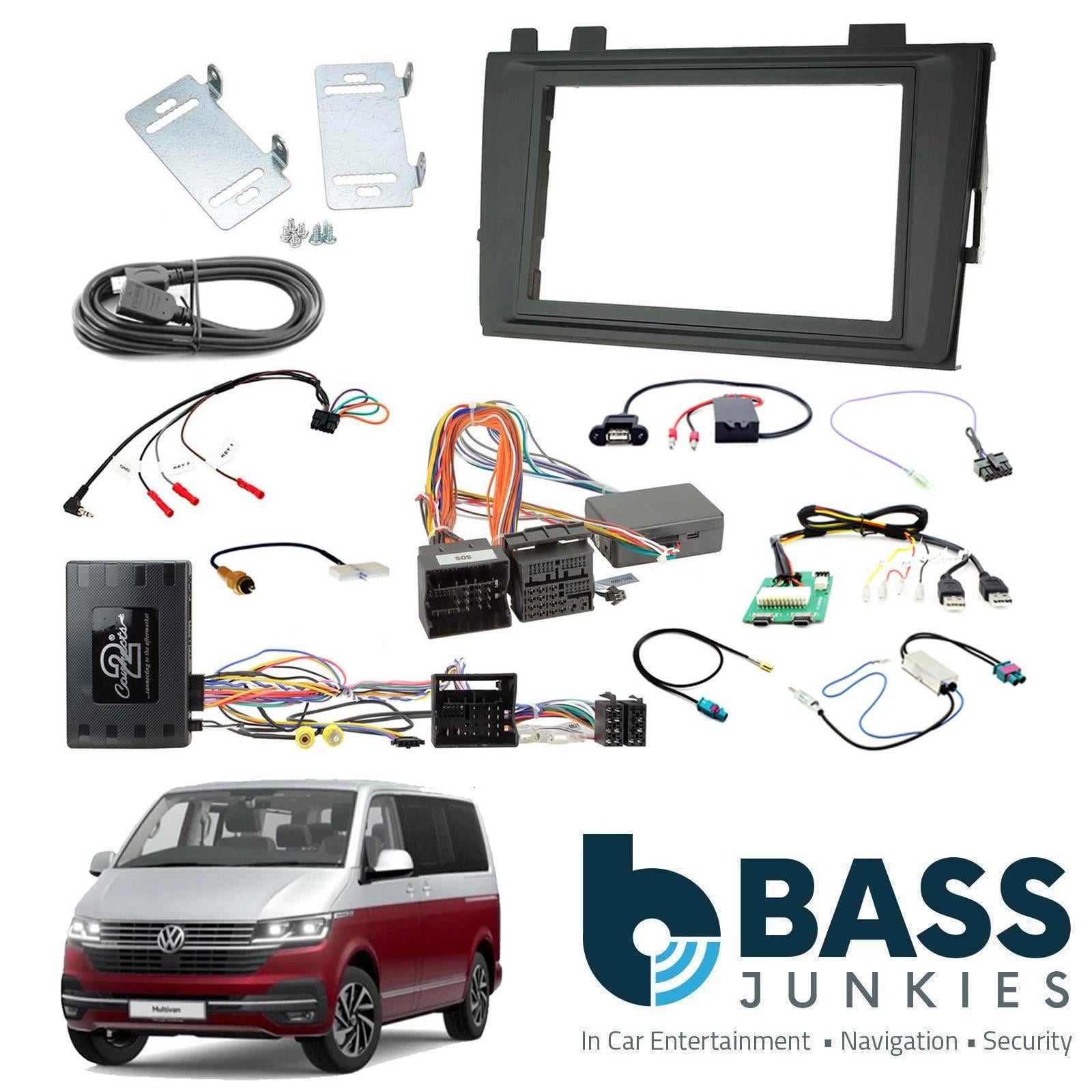 Connects2 CTKVW52 - VW Transporter T6.1 Double Din Fascia USB-C E-Call SOS & Steering Wheel Retention Kit