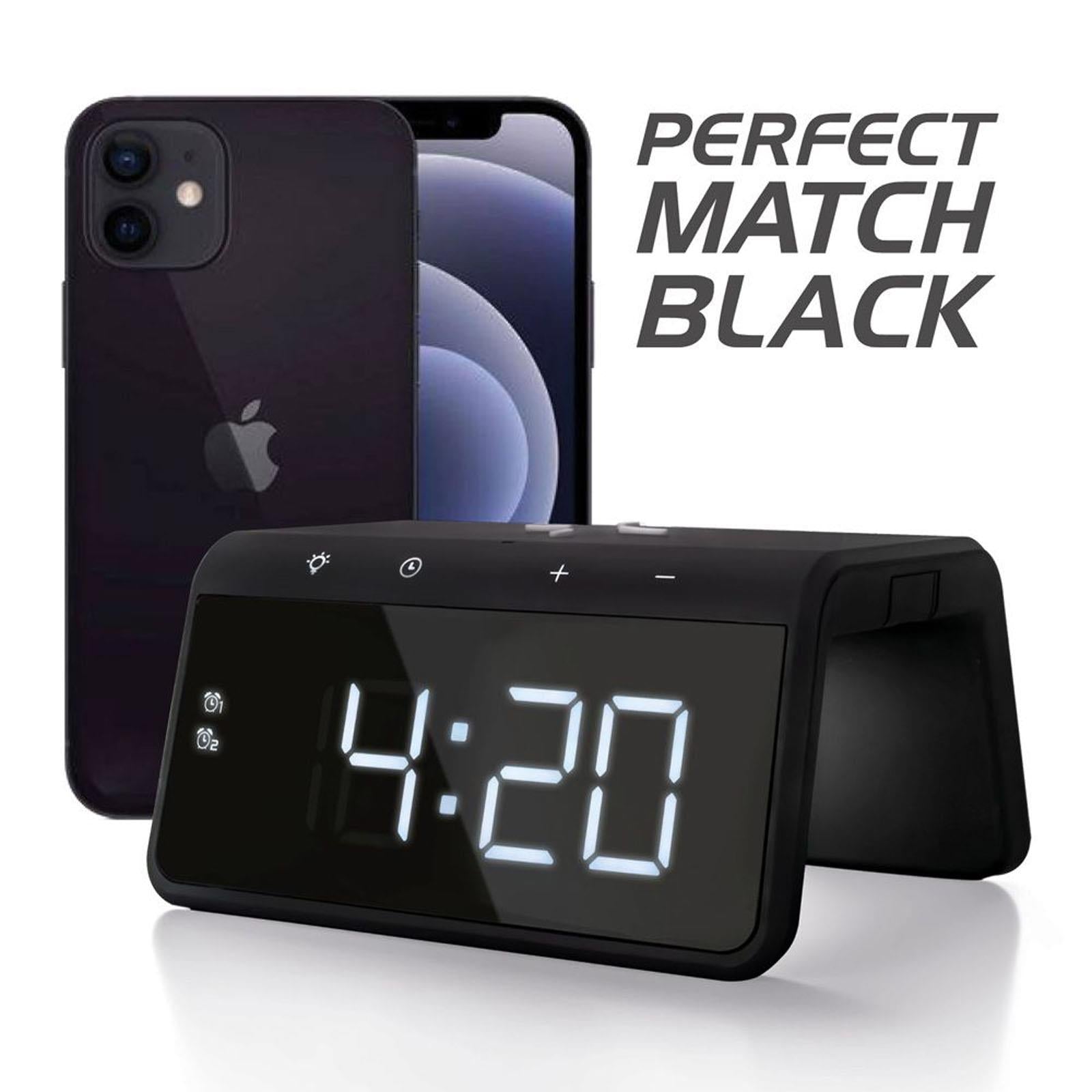 Caliber HCG019QI/B Alarm Clock with Qi Wireless Charging Pad USB Charging & LED Night Light