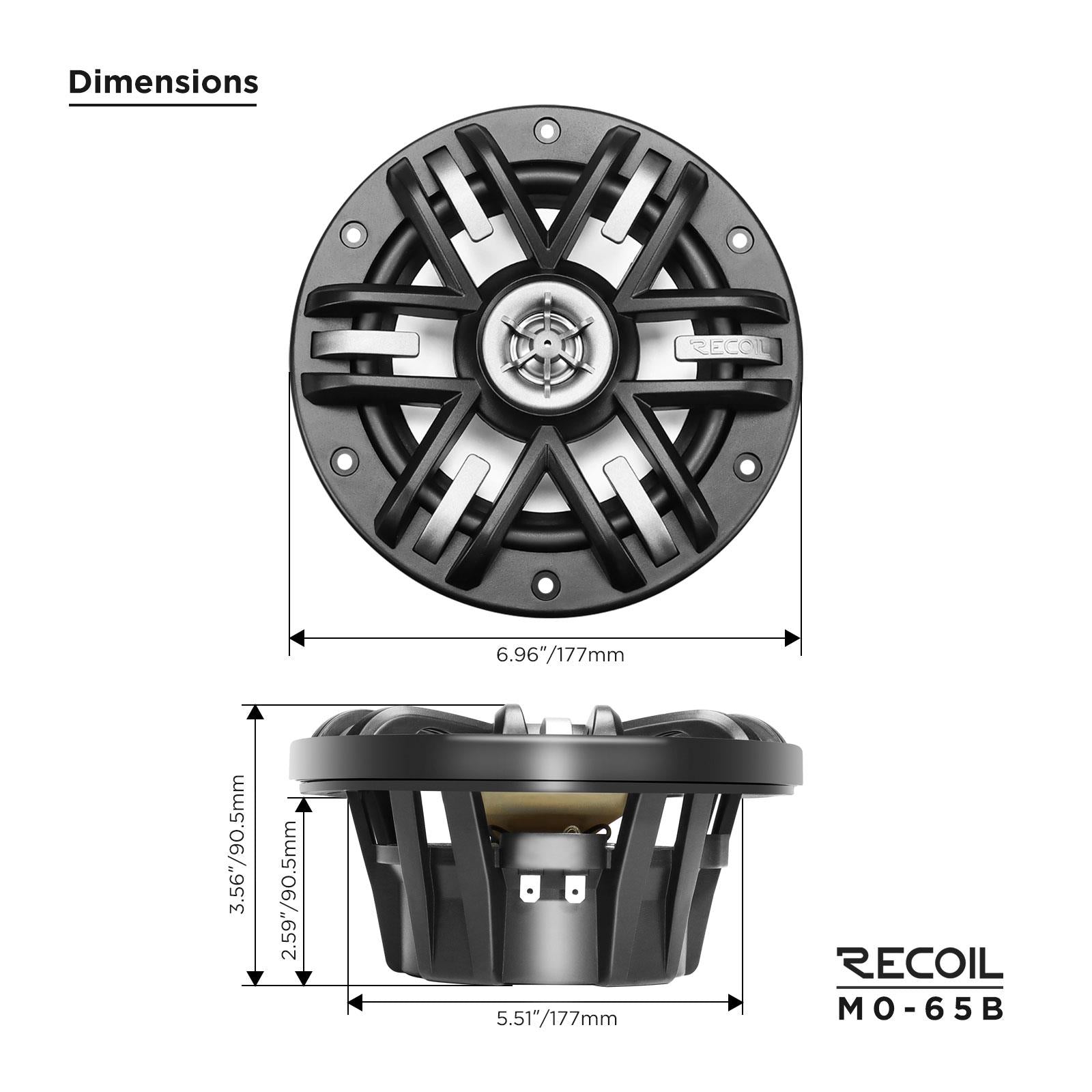 Recoil M0-65B - 240 Watts 6.5" 2 Way Marine Boat Car Speakers with Black Grilles