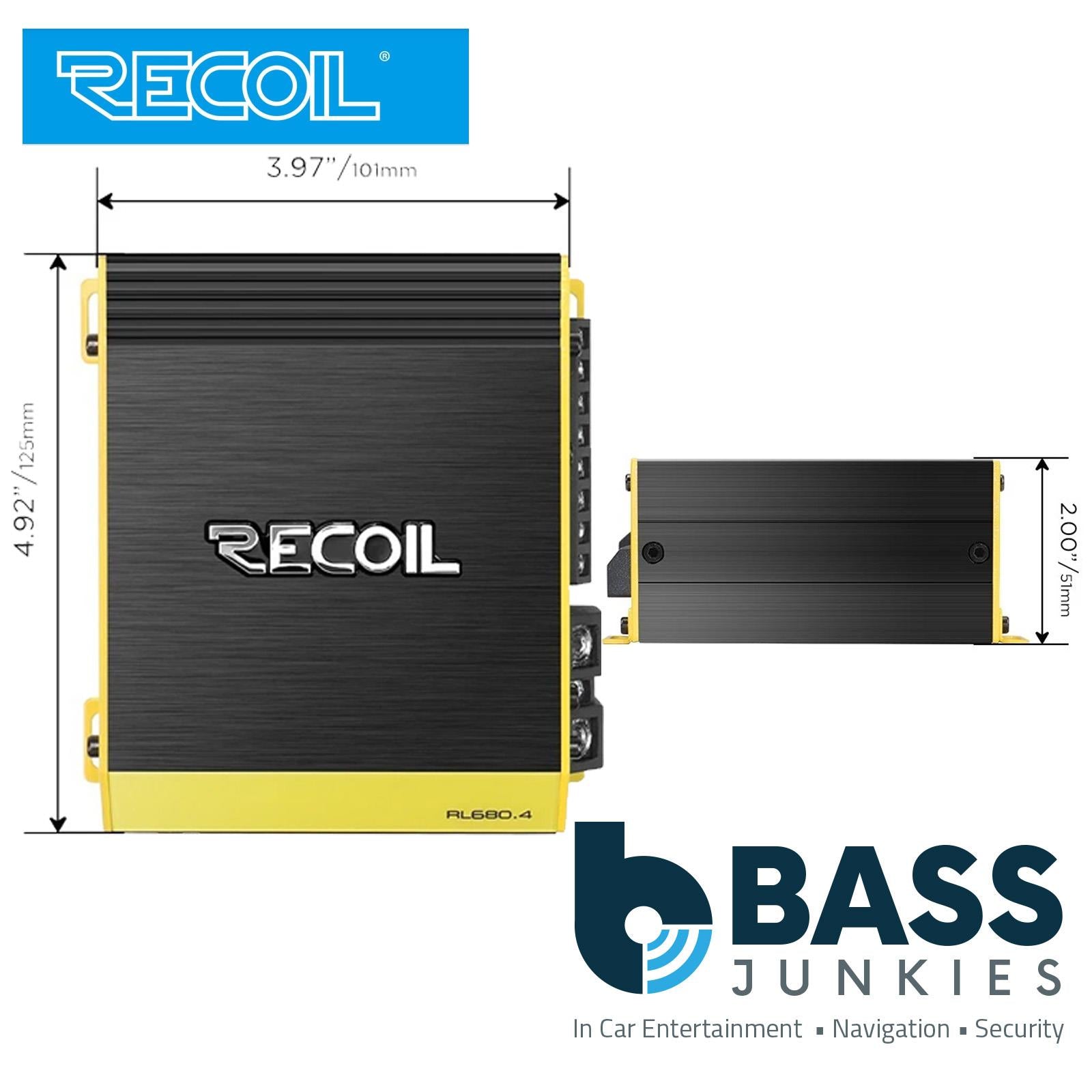 Recoil RL680.4 - 4 Channel Class D 680 Watts 170W x 4 RMS Compact Car Amplifier