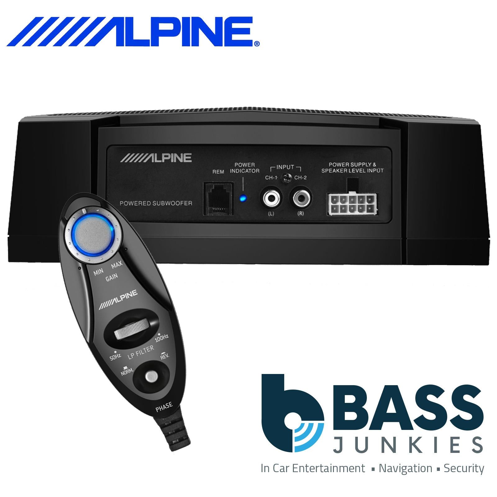 Alpine PWE-V80 - 20cm 8" 150 Watts Powered Car Sub Subwoofer Underseat Bass Box & Wired Remote