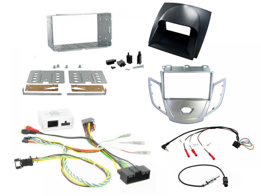 Connects 2 CTKFD10 - Ford Fiesta Mk7 2010 - 2012 Double Din Facia & Steering wheel Interface Fitting Installation Kit (Silver Facia Panel)