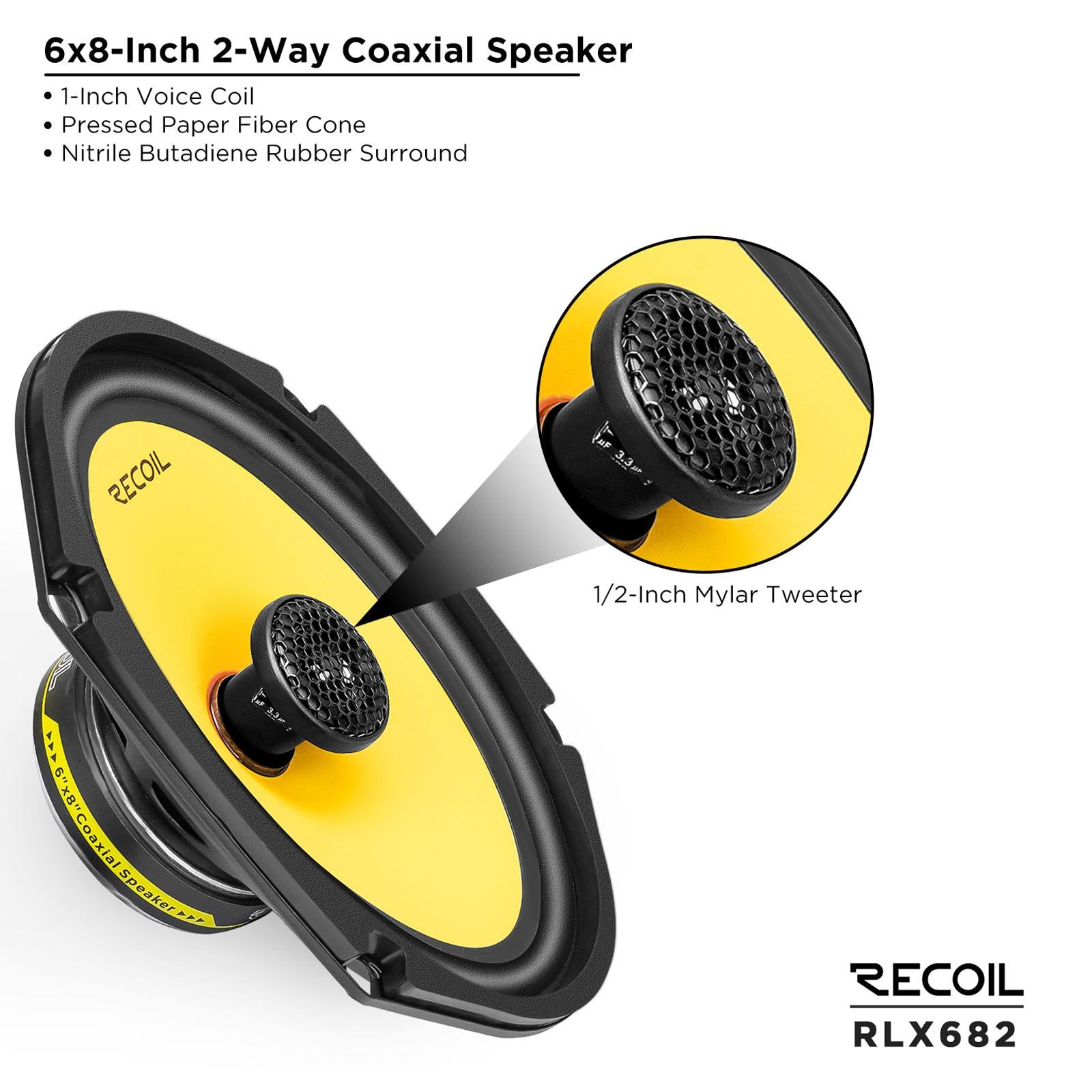 Recoil RLX682 - 180 Watts 6x8" Inch 2 Way Coaxial Car Door Speakers Pair