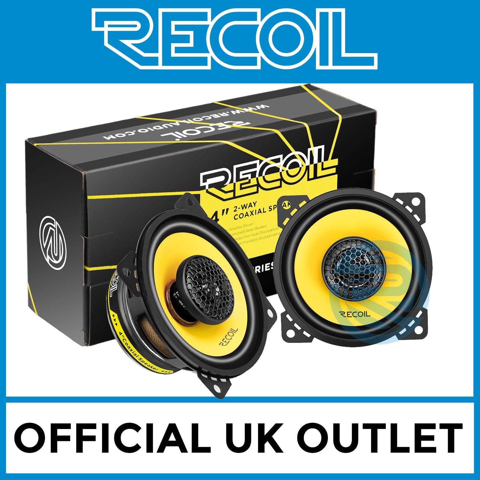 Recoil RLX402 - 120 Watts 4" Inch 10cm 2-Way Coaxial Car Door Speakers Pair