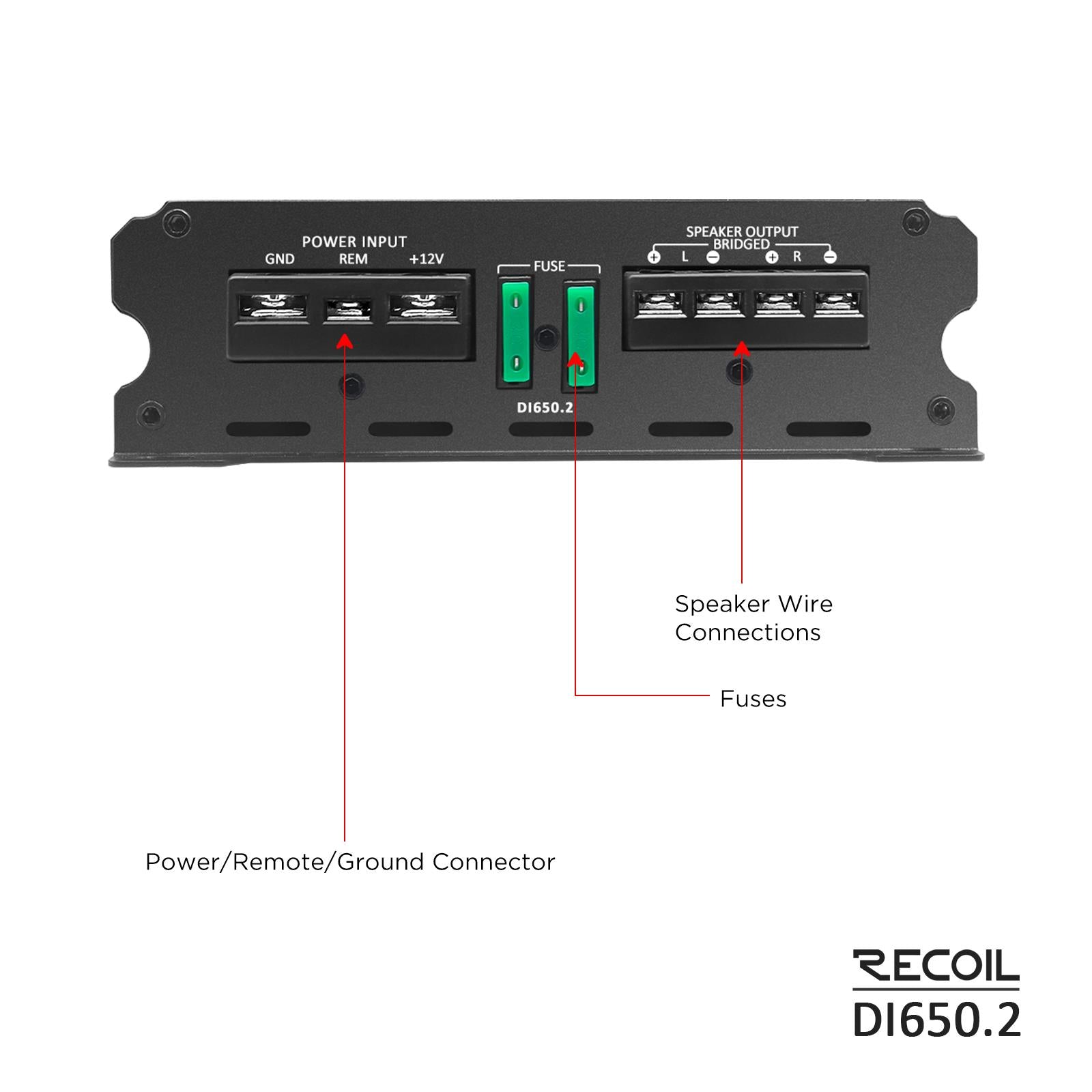 RECOIL DI650.2 -1400 Watts 2-Channel 2-4 Ohm Stable Class-D Car Audio Amplifier