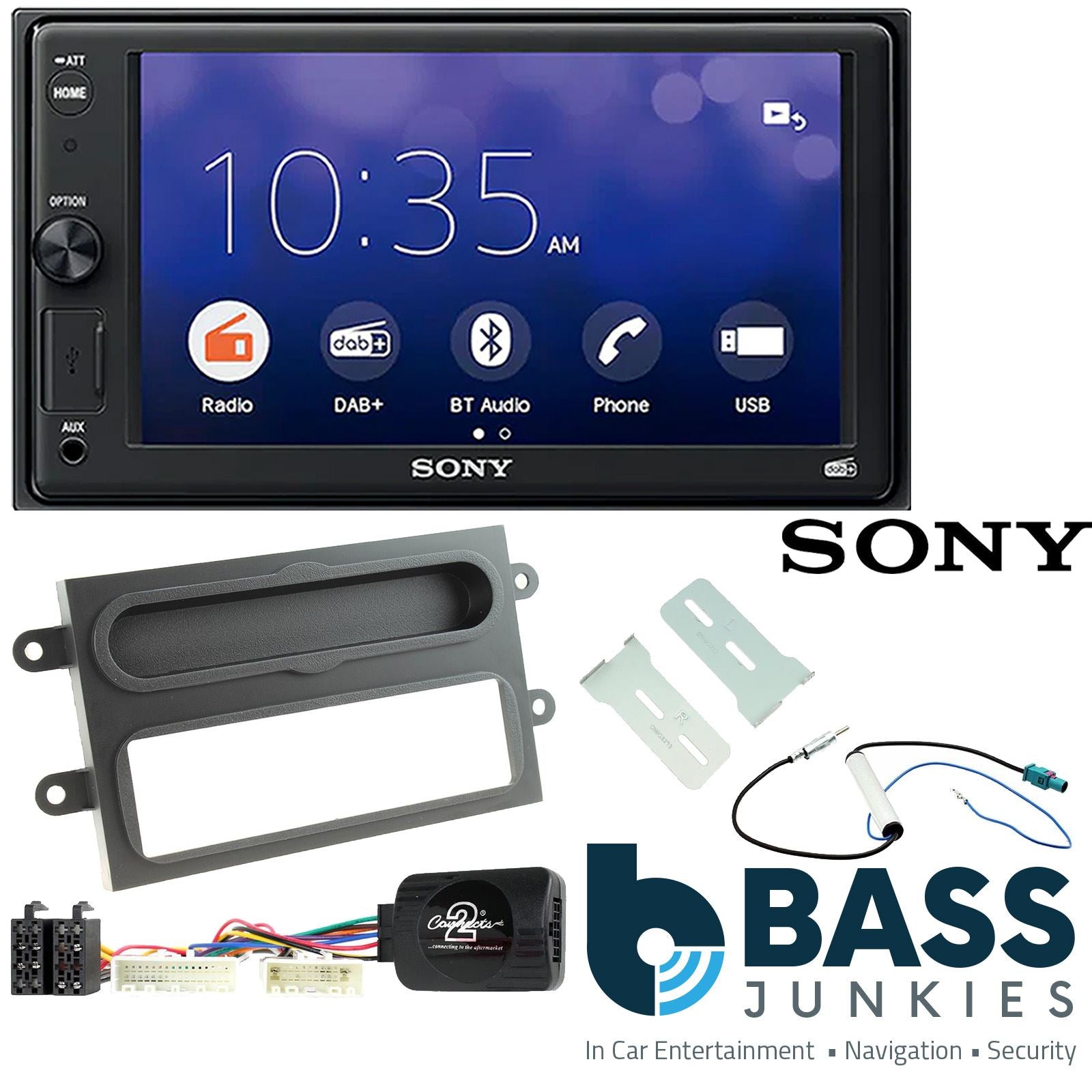 SONY XAV-1550D DAB+ Smart Bluetooth Car Radio + Stereo fitting kit + Steering Wheel Controls Loom for Renault Twingo 2014-2021