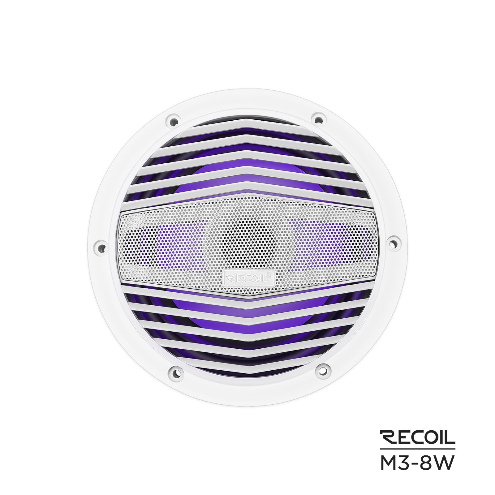 Recoil M3-8W - 8" 20cm White Marine Boat Outdoor Speakers with Built-in RGB LED