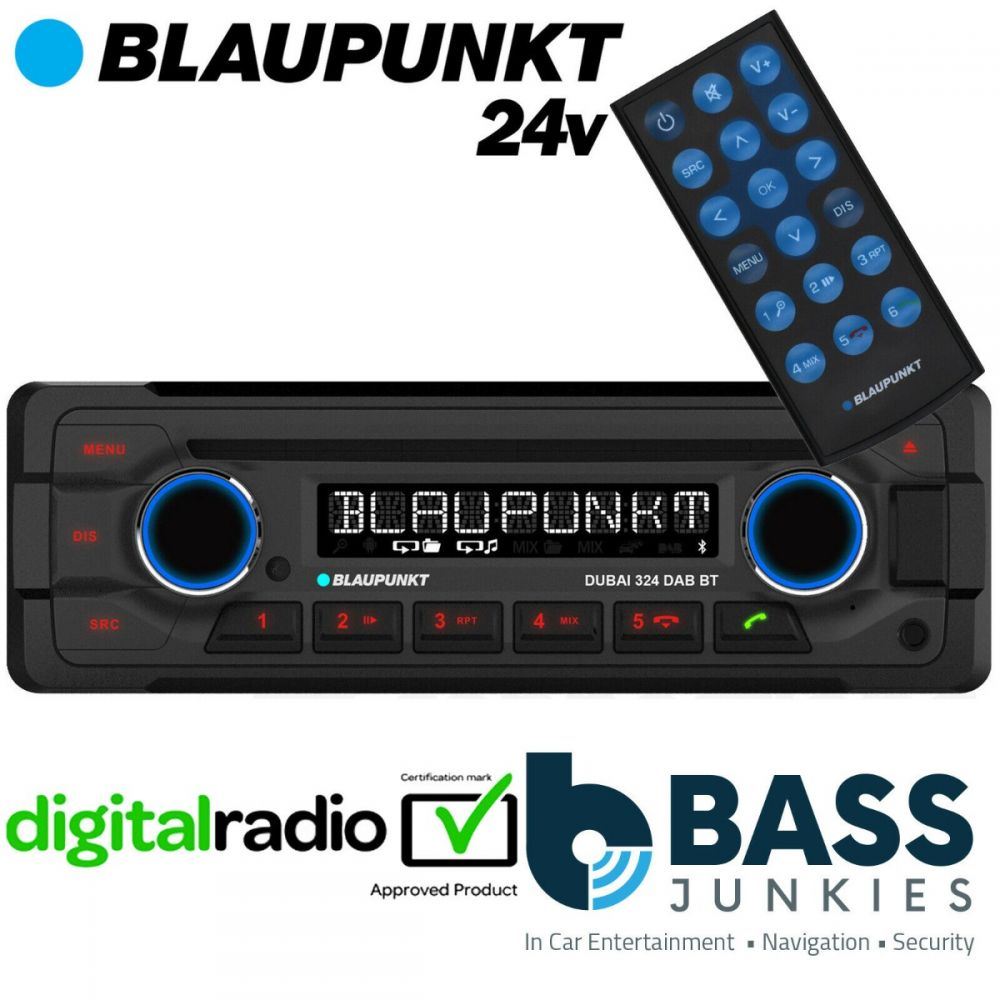 Blaupunkt DUBAI 324DAB - DAB Radio Bluetooth (24 Volt ONLY) Heavy Duty CD MP3 Front USB Aux 50 x 4 Watts Truck Lorry Bus Coach Tractor Stereo