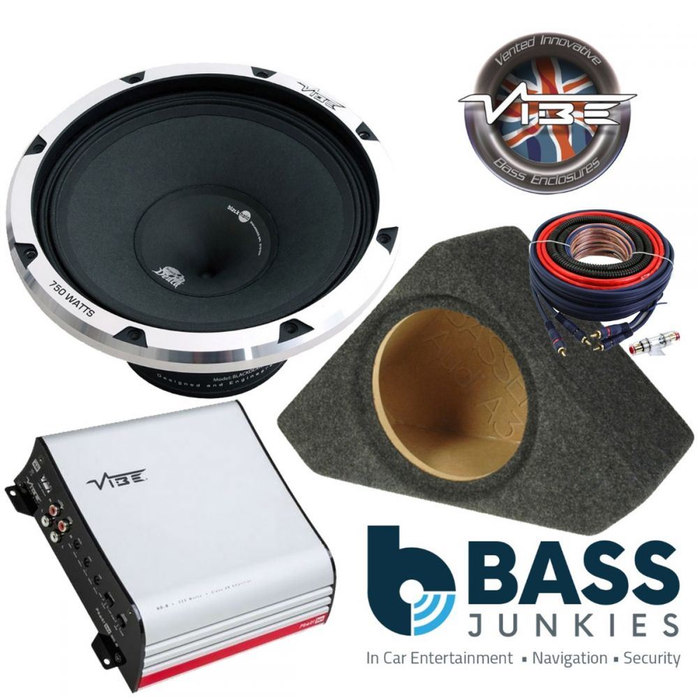 Audi A3 1996-2003 Vibe BDPRO8M 8" 600 Watts Car Subwoofer Custom Bass Box Kit & VIBE POWERBOX-60.2-V7 Class A/B 2-Channel 320 Watts 2 Ohm Car Amplifier