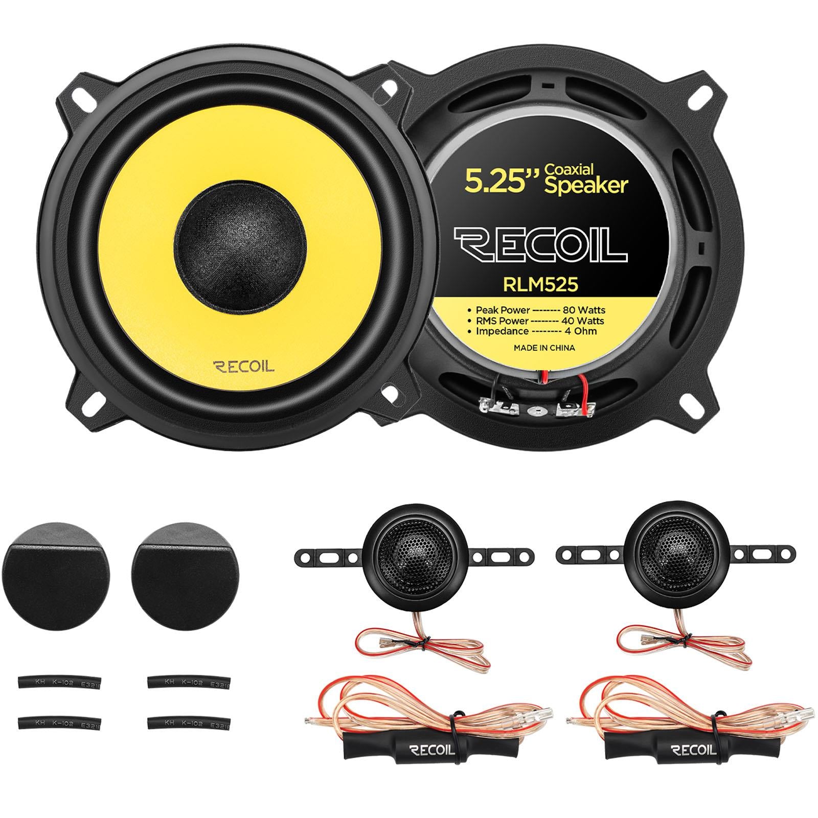 Recoil RLX525 - 120 Watts 5.25"inch 13cm 2-Way Coaxial Car Door Speakers Pair