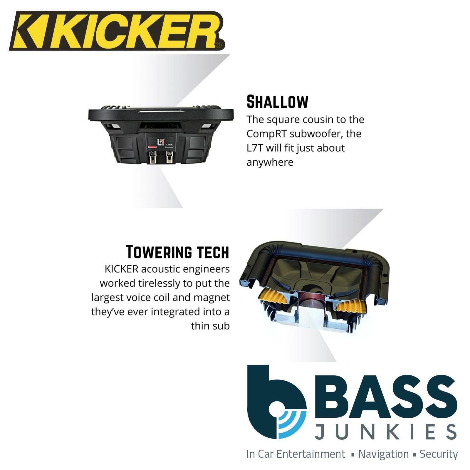 Kicker 46L7T82 - L7T 8" Slim Square Subwoofer DVC 2 Ohm 700W