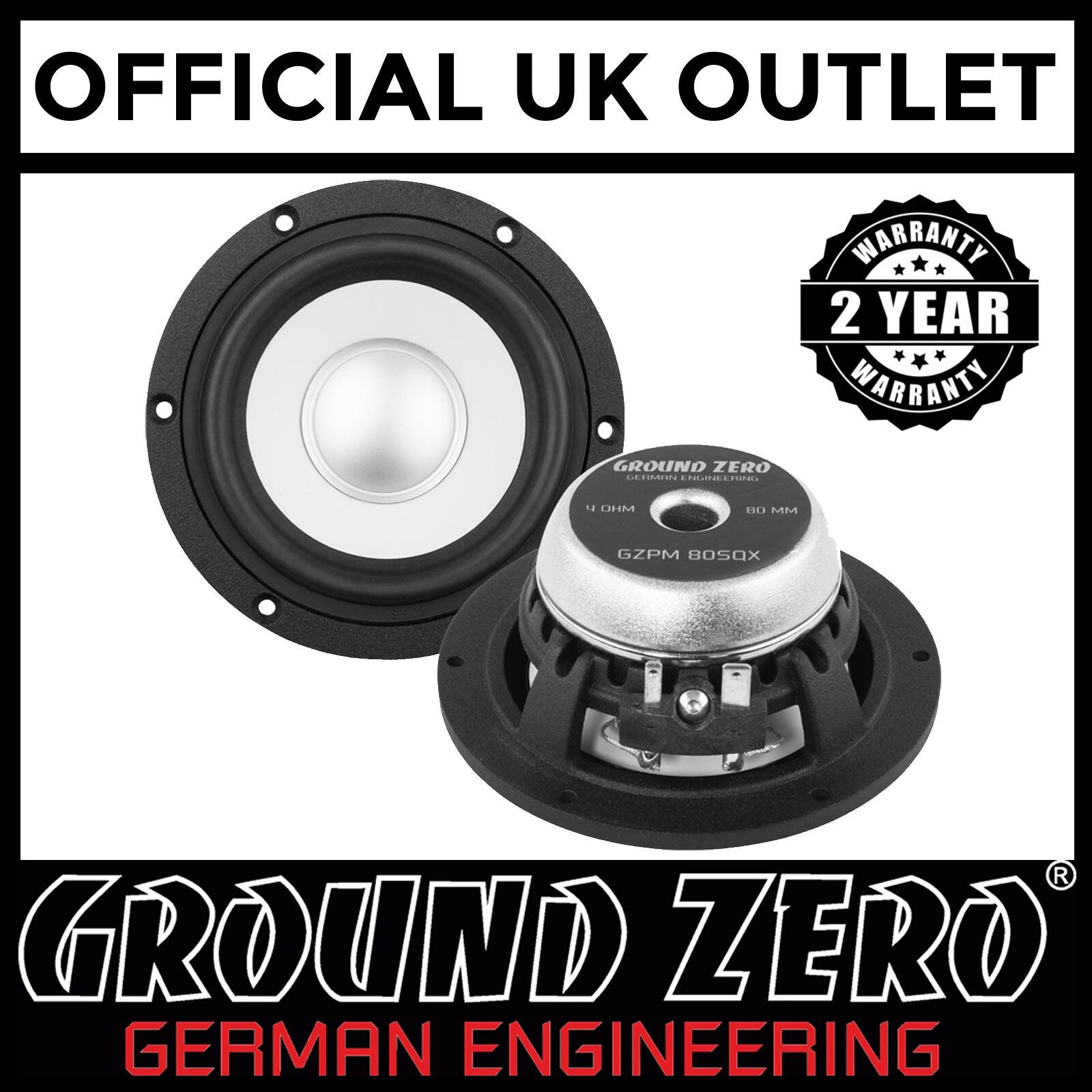Ground Zero GZPM 80SQX -  3.15” Inch 8cm 110 Watts Neodymium Midrange Car Woofer Speaker