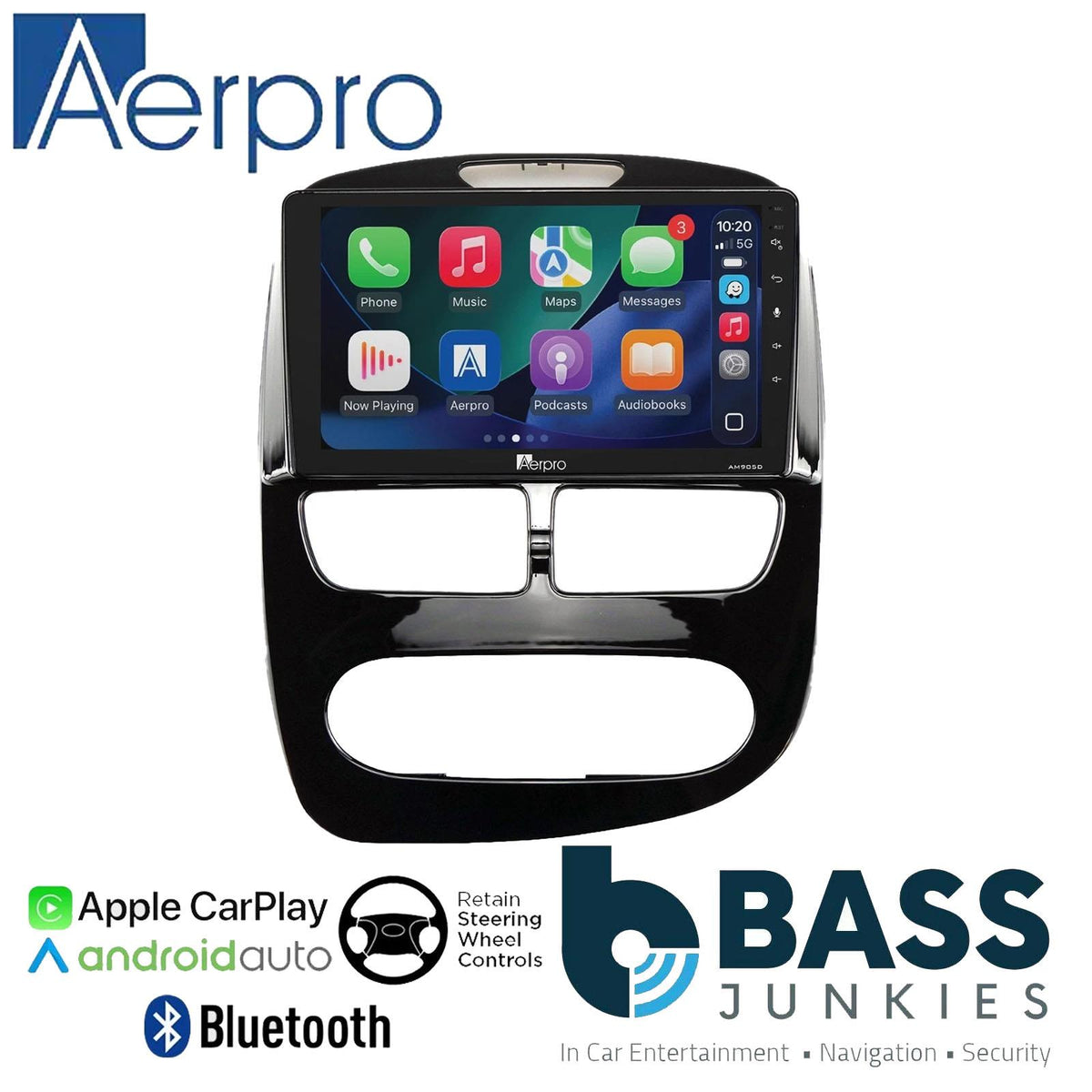 Aerpro 9" DAB CarPlay Android Car Stereo Kit For Renault Clio Black 2012-2016