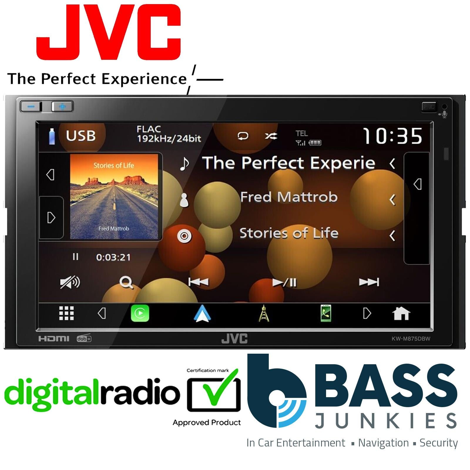 JVC KW-M875DBW Digital Media Receiver USB BT Apple CarPlay Android Auto + Aerial