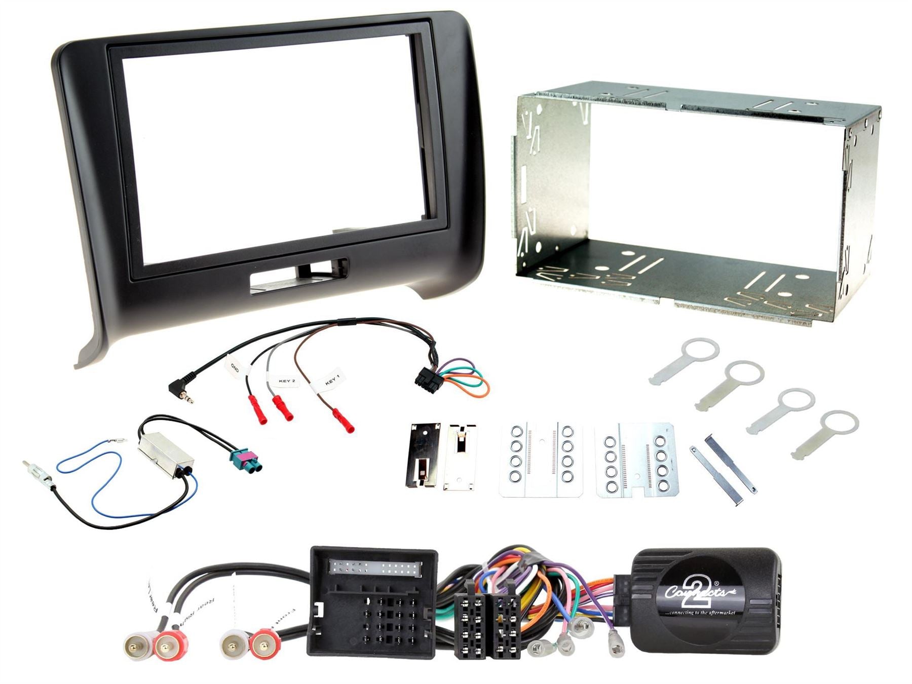 Connects2 CTKAU03 - Audi TT MK2 8J 2006 - 2014 Double Din Fascia Panel & Steering Wheel Interface with Kenwood 6.8" USB DAB Android Mirroring Touchscreen Upgrade Kit