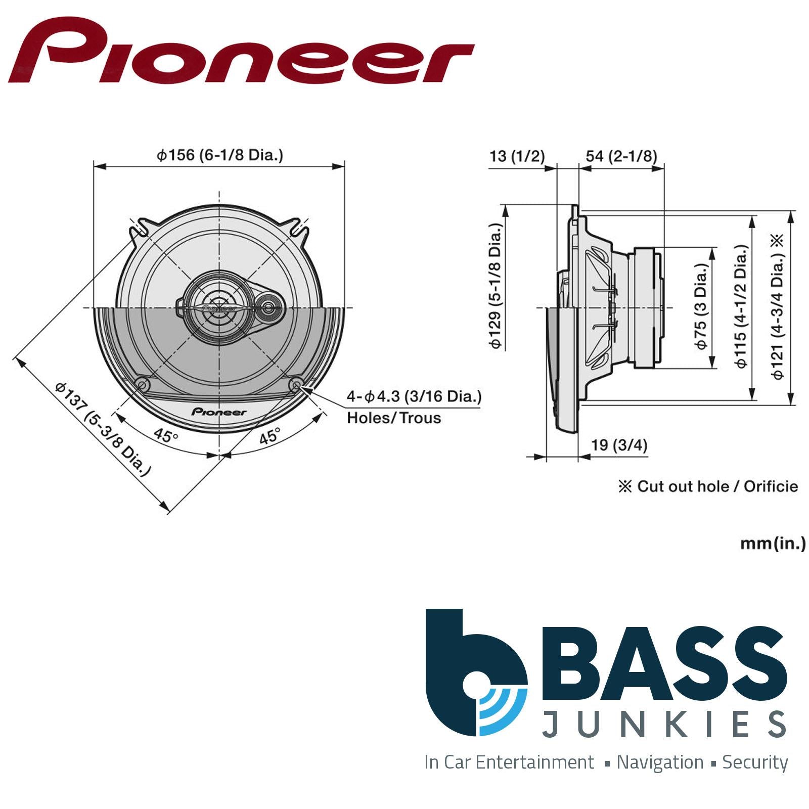 Pioneer TS-A1371F 5.25 Inch 3-Way 4Ohm 300W Max Power Car Audio Coaxial Speakers