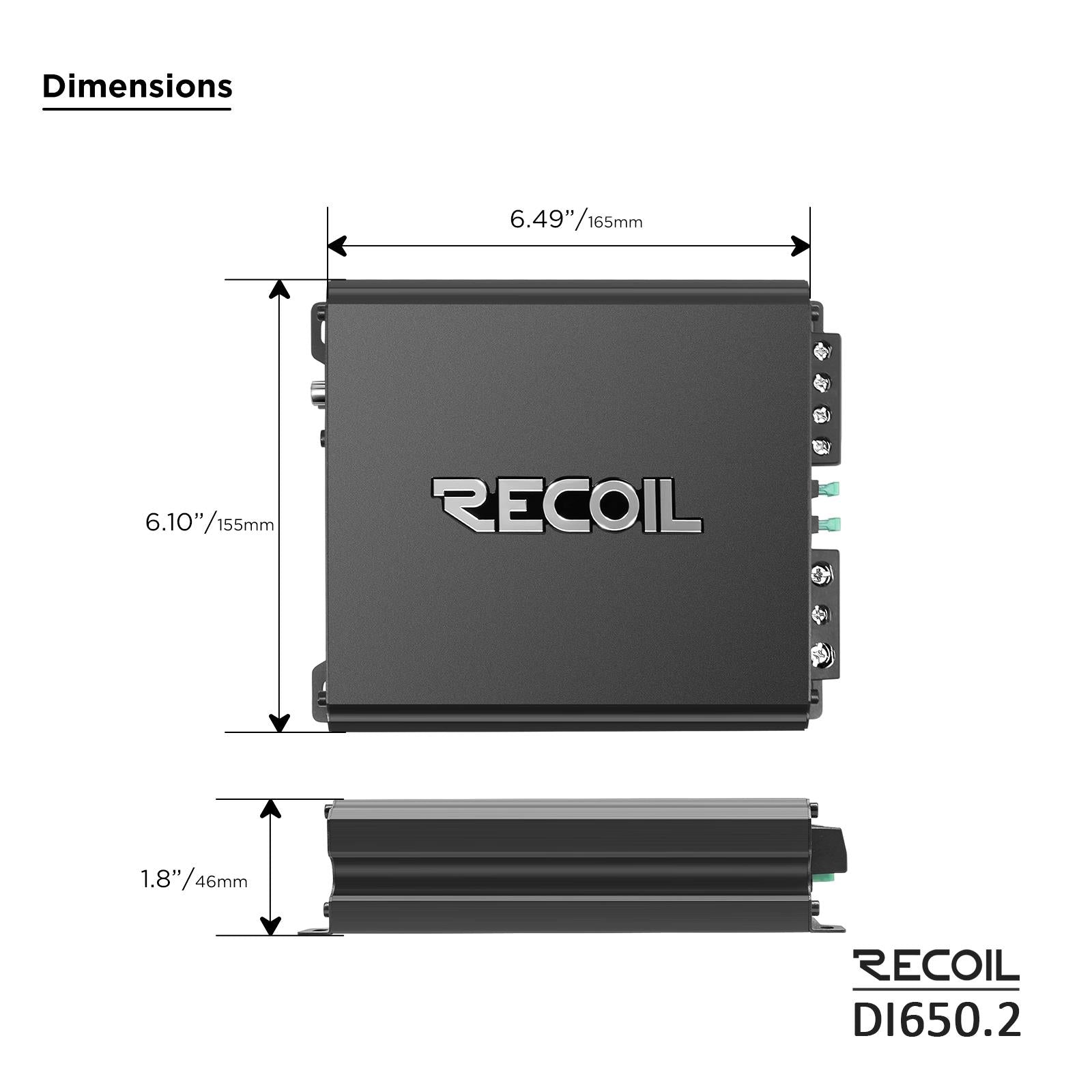 RECOIL DI650.2 -1400 Watts 2-Channel 2-4 Ohm Stable Class-D Car Audio Amplifier