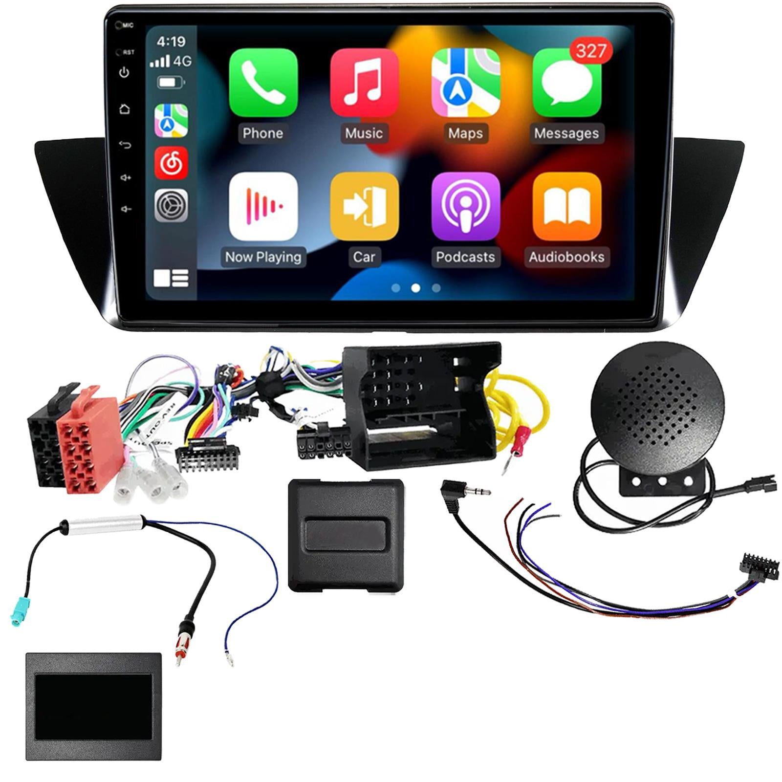 UPGRADED 9" CarPlay Android Car Stereo & Fascia Steering Kit For BMW X1 2010-2014