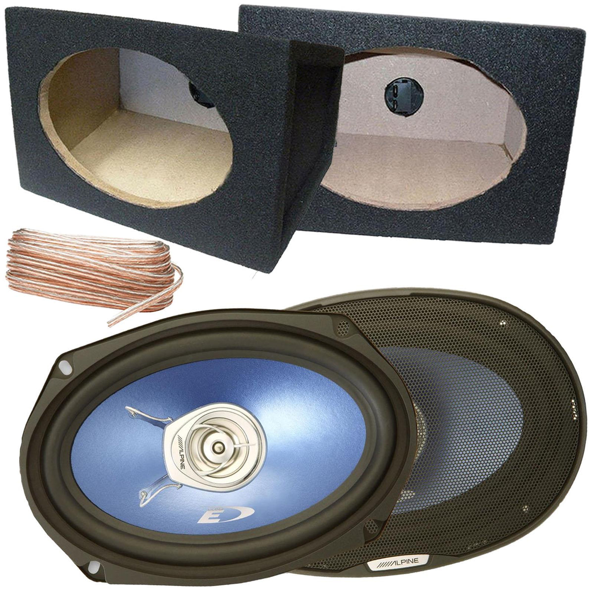 Alpine SXE-69C2 6x9 560 Watts Coaxial Car Speakers with Black MDF Boxes Pair