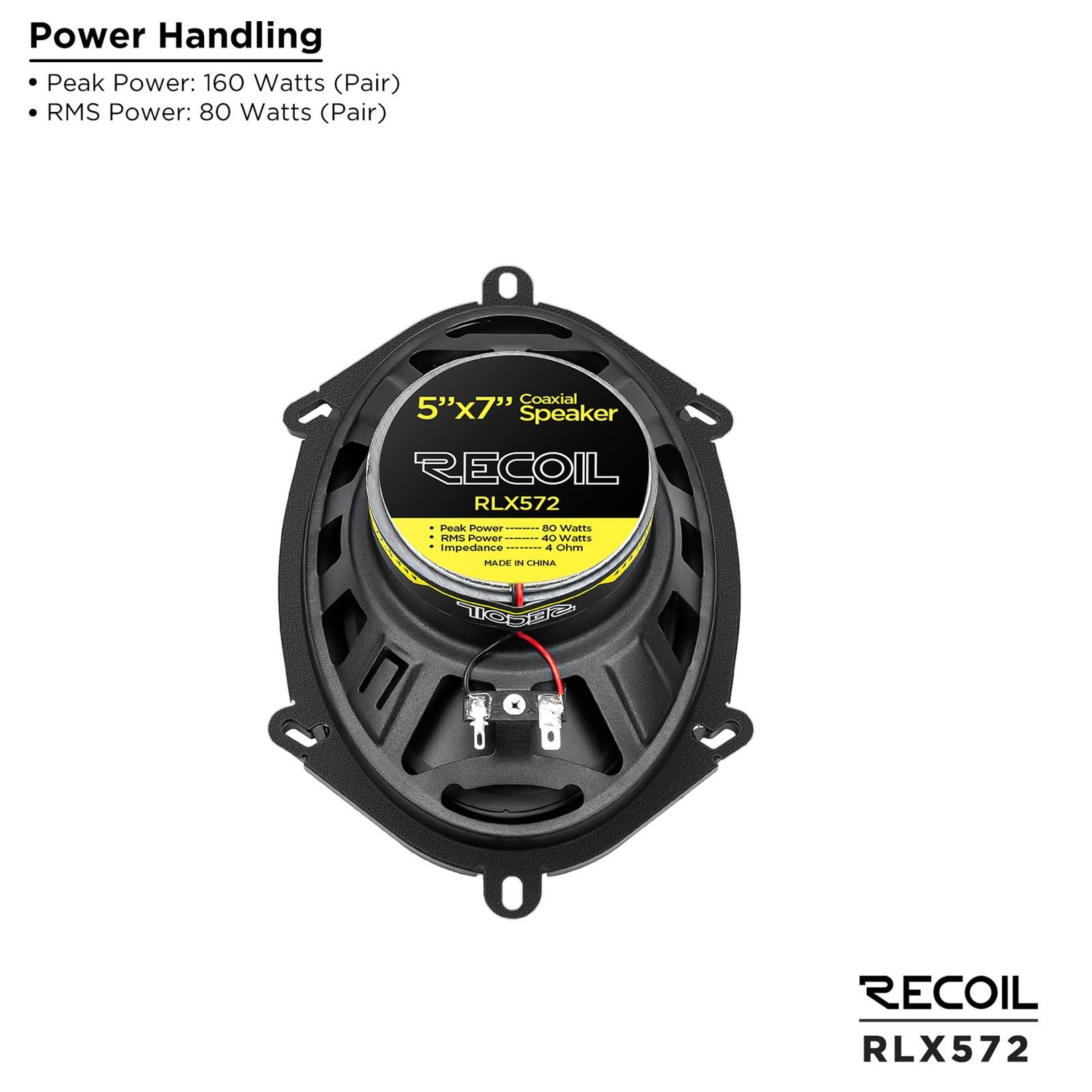 Recoil RLX572 - 160 Watts 5x7" Inch 2-way Coaxial Car Door Speakers Pair