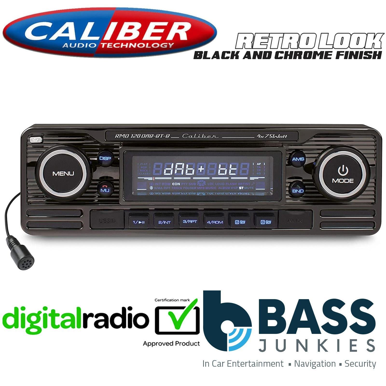 Caliber RMD120DAB-BT/B - Retro Style DAB BLUETOOTH USB 75x4W Car Stereo Radio Player BLACK Finish