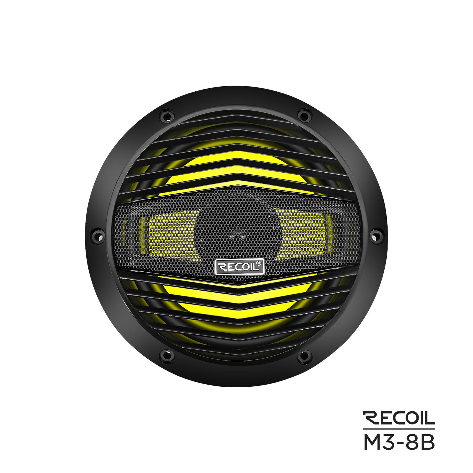 Recoil M3-8B - 8" 20cm Black Marine Boat Outdoor Speakers with Built-in RGB LED