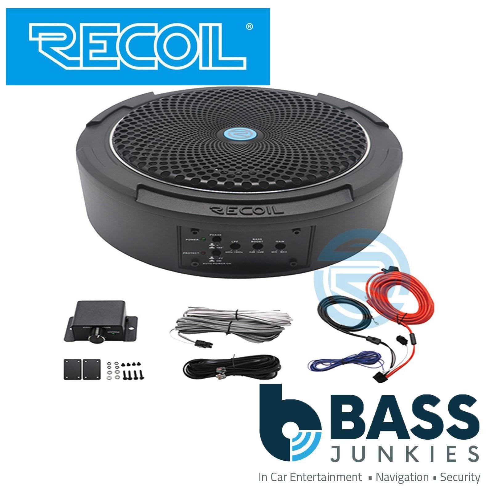 Recoil SL1708 400 Watts 8" 20cm Car Under Seat Amplified Subwoofer & Wiring Kit