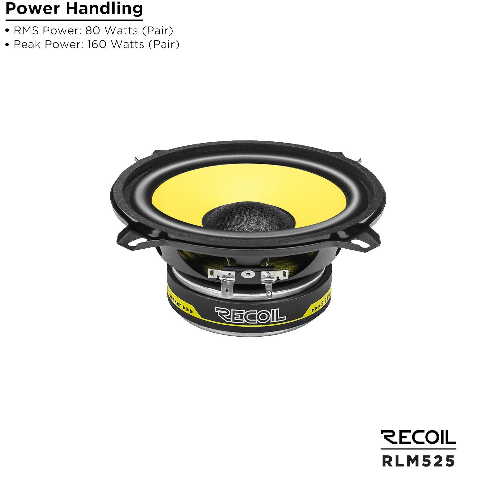 Recoil RLX525 - 120 Watts 5.25"inch 13cm 2-Way Coaxial Car Door Speakers Pair