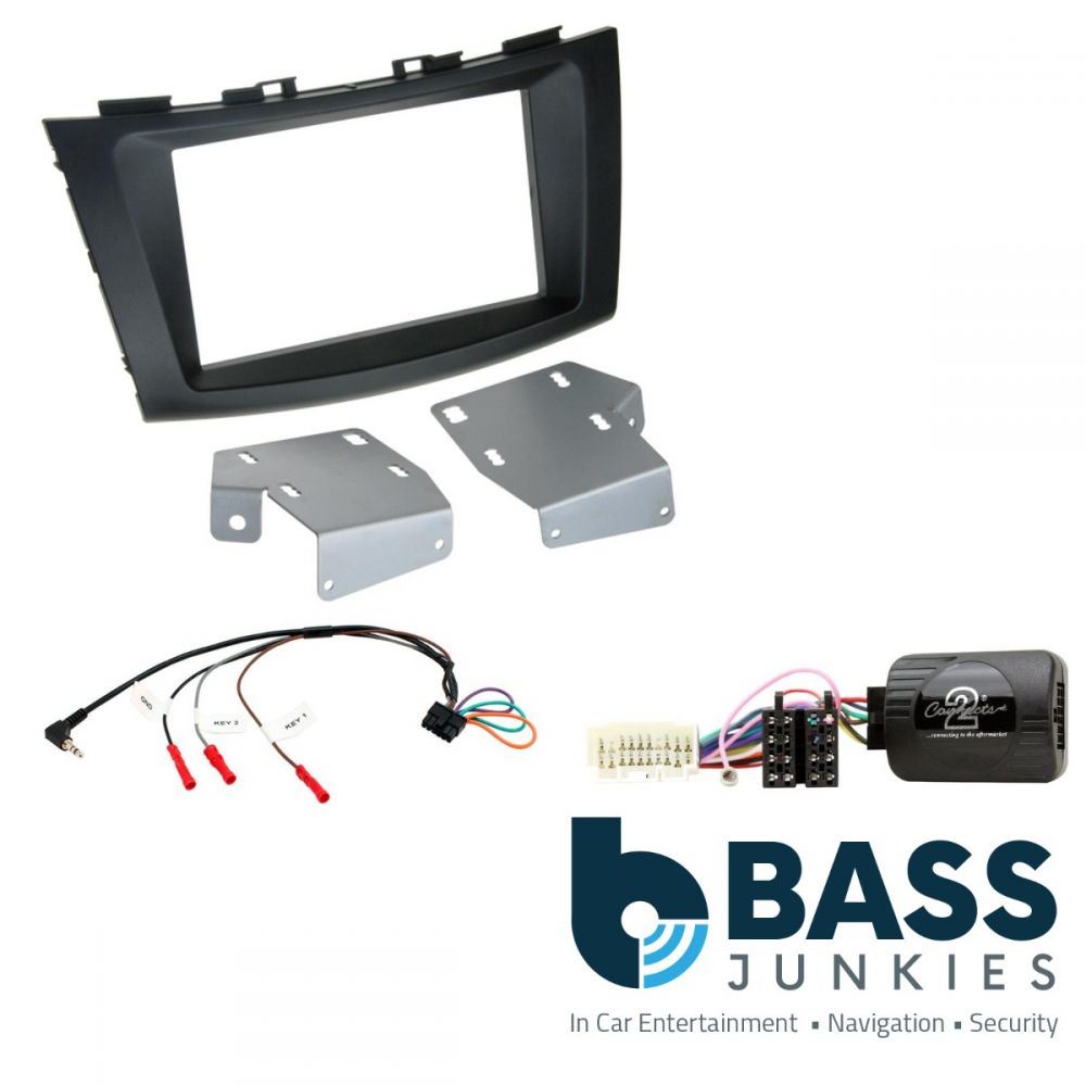 Double Din Stereo Fitting Kit + Steering Wheel Stalk Controls to fit Suzuki Swift 2011-17