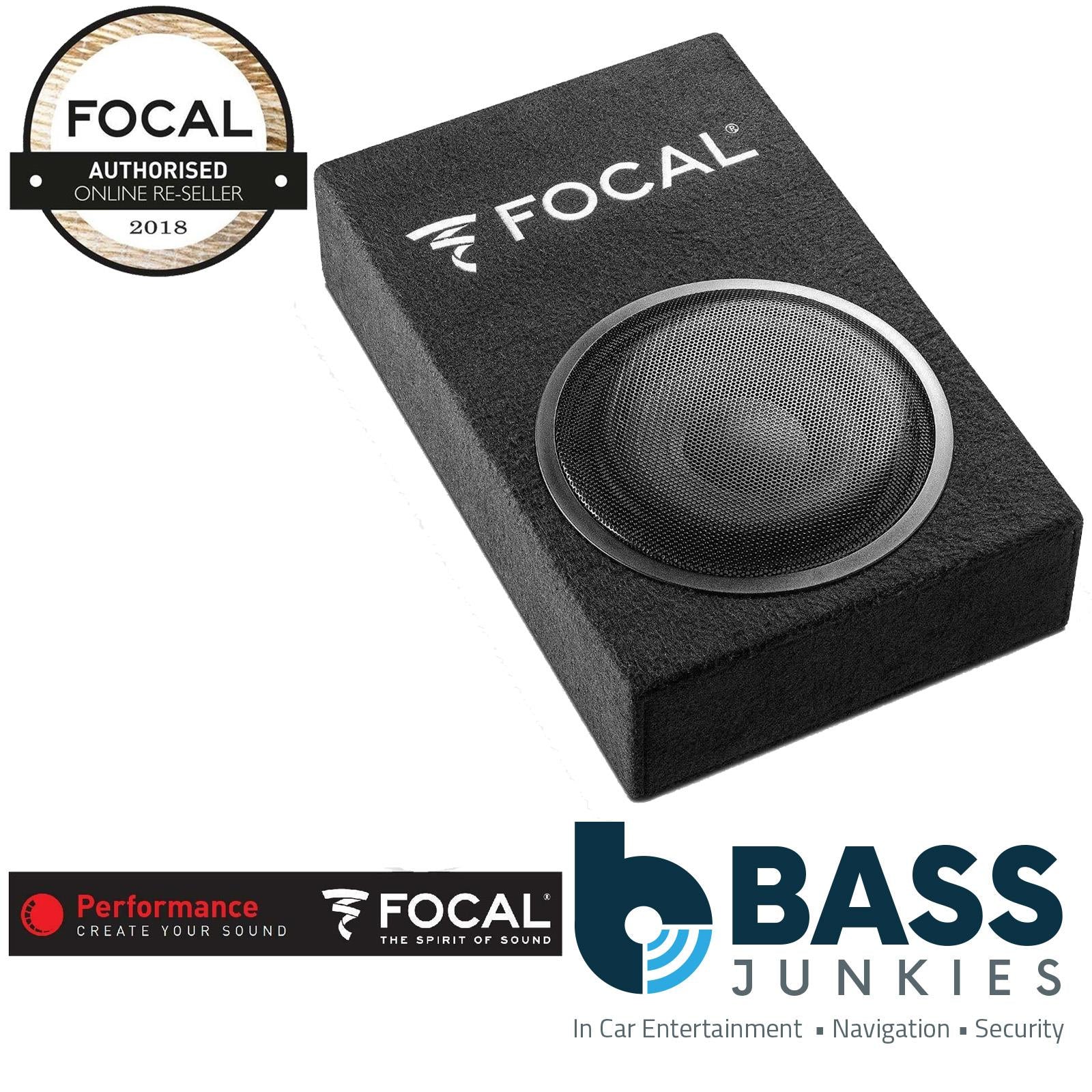 Focal 8" 250W Passive Car Subwoofer Box & Alpine 300W 2-Channel Amplifier Bass Package Kit