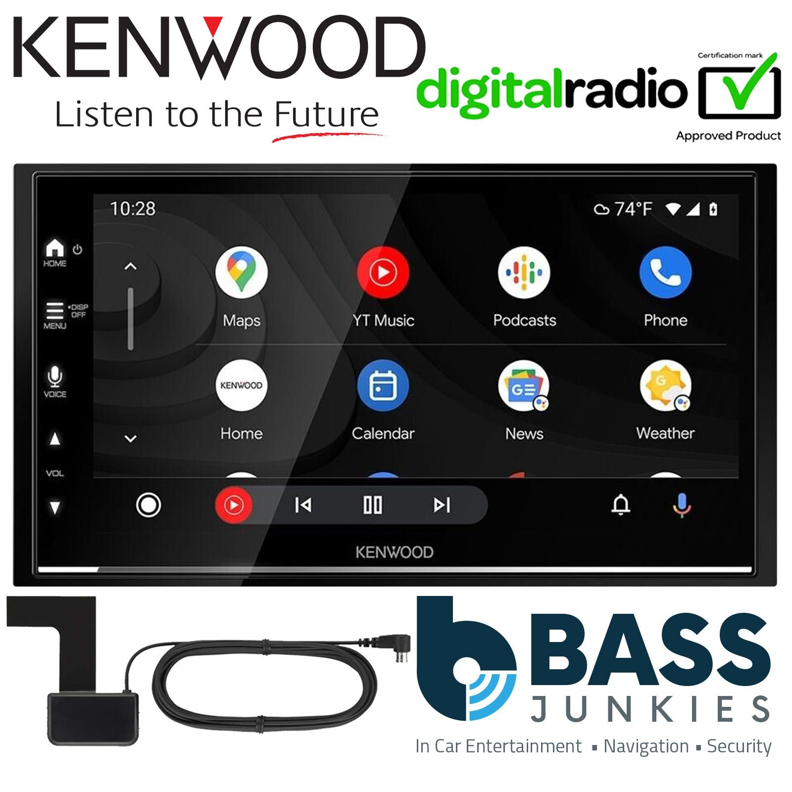 Kenwood DNX-7170DABS 7" Screen + DAB Aerial + Connects2 Double Din Grey Fascia + Steering Wheel Controls fits Ford Transit 2015-21