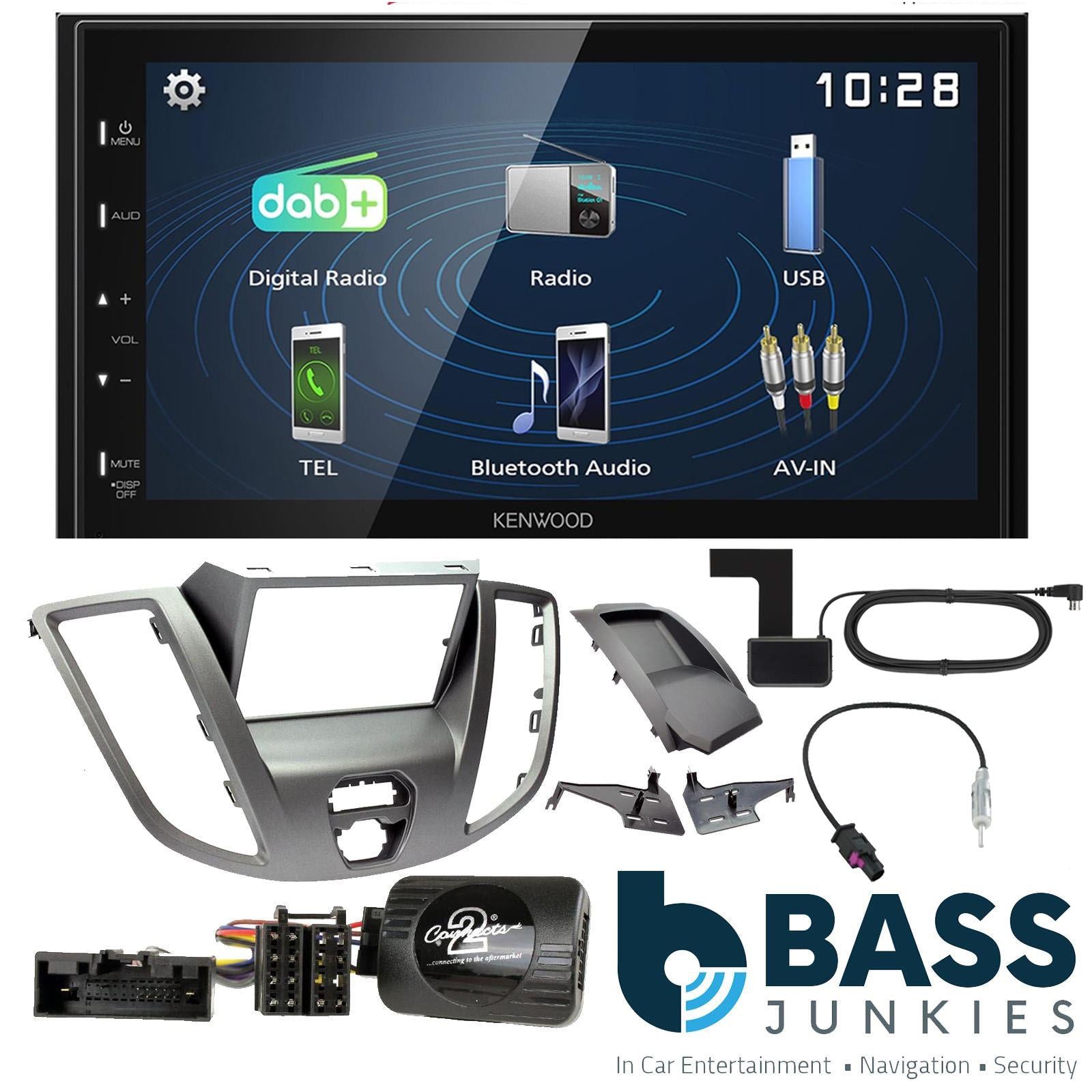 Connects2 CTKFD88 - Ford Transit V363 2015 – 2021 Double Din Fascia Panel & Steering Wheel Interface with Kenwood 6.8" USB DAB Android Mirroring Touchscreen Upgrade Kit
