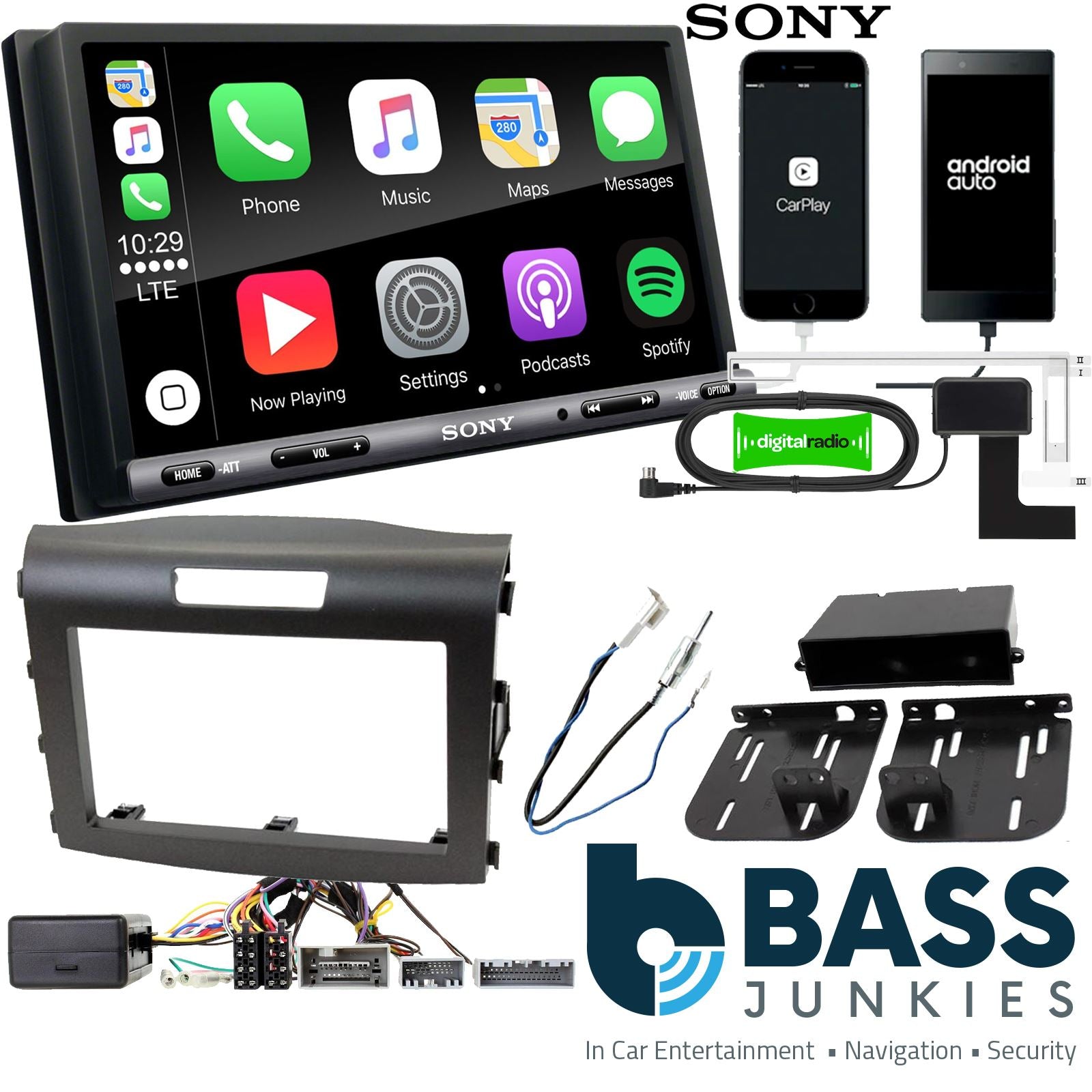 SONY DAB+ Apple | Android Double Din Stereo Fitting Kit + Steering Wheel Stalk Controls to fit Honda CR-V 2012-17