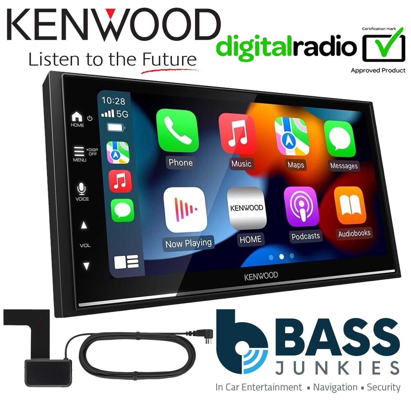 Kenwood DNX-7170DABS 7" Screen + DAB Aerial + Connects2 Double Din Grey Fascia + Steering Wheel Controls fits Ford Transit 2015-21