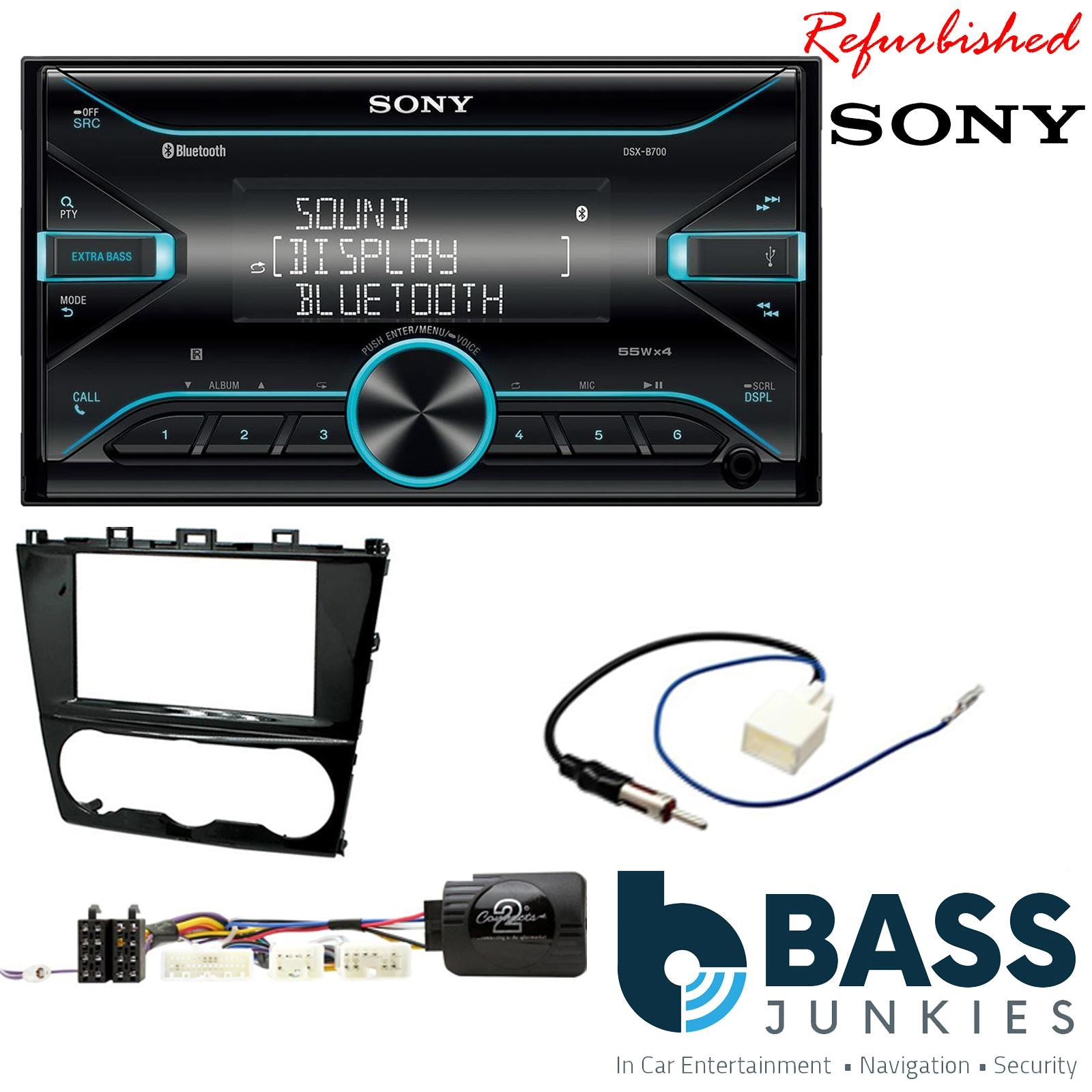 Sony DSX-B700 Bluetooth MP3 USB AUX 4 x 55W Double Din Car Stereo Radio Player + Connects2 Double Din + Steering Wheel Controls fits Subaru Forester 2013-18|Impreza 2011-16|XV 2013-18