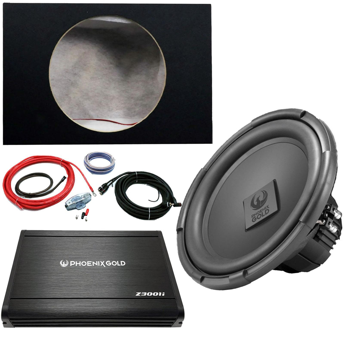 Phoenix Gold 12" 400W Subwoofer Z3001i 300W Amp 12" Box & 8AWG Wiring Kit