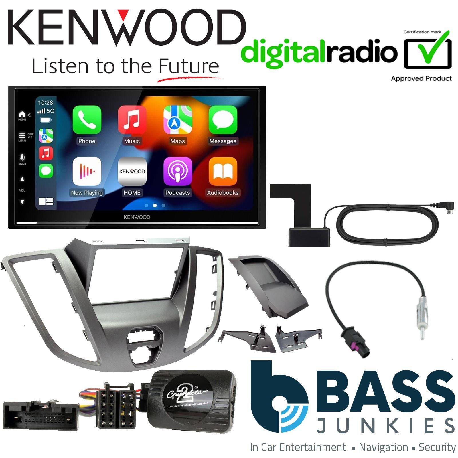 Kenwood DNX-7170DABS 7" Screen + DAB Aerial + Connects2 Double Din Grey Fascia + Steering Wheel Controls fits Ford Transit 2015-21