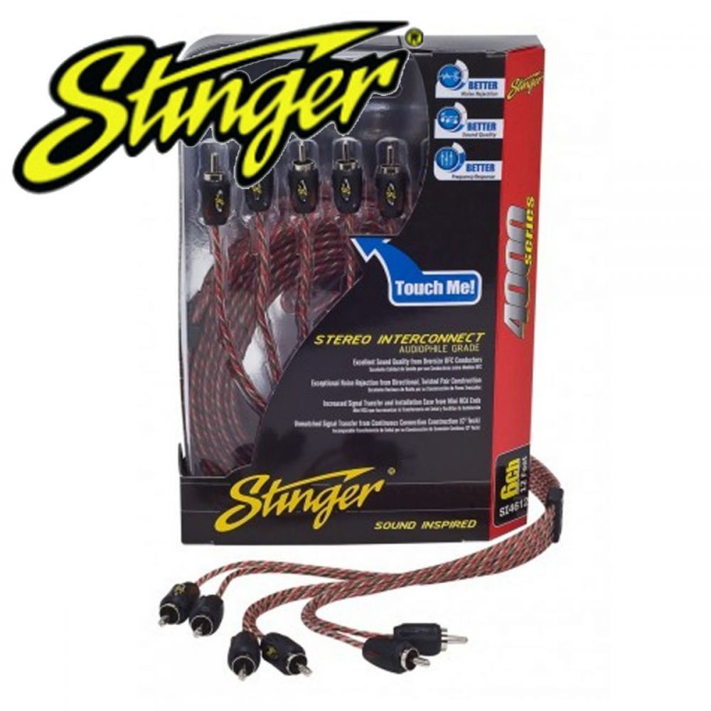 Stinger SI4620 4000 Series 6.10 Metre 20Ft 6 Channel Car Stereo Directional Twisted RCA Phono Cable