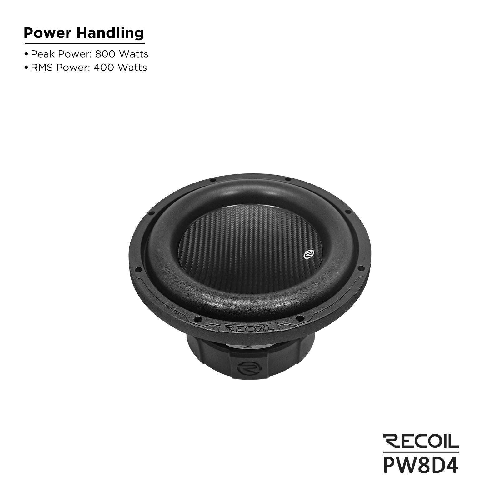 Recoil PW8D4 - 800 Watts Echo Pro Series 8-Inch Dual 4-ohm Car Subwoofer