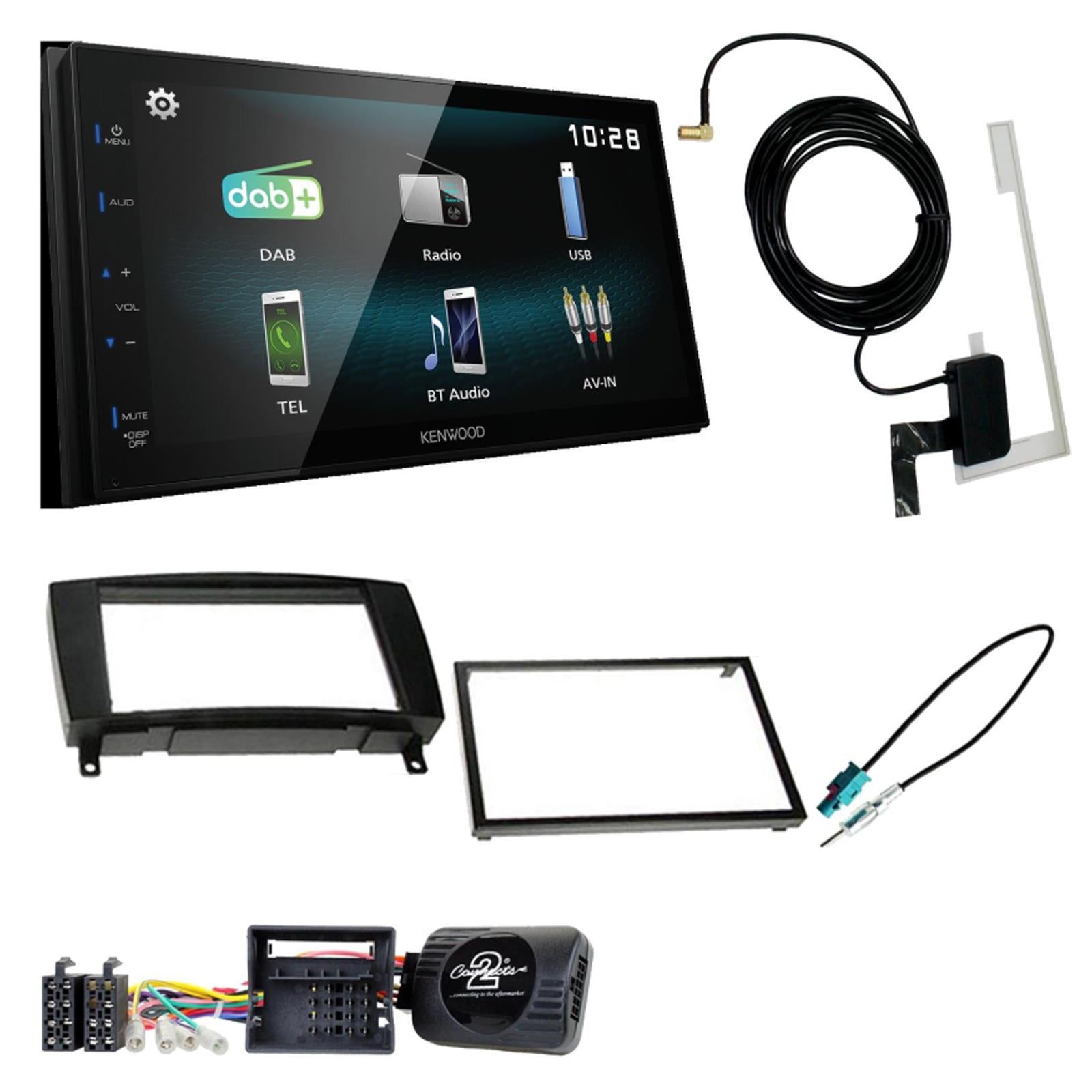 Kenwood DMX-125DAB + Connects2 Double Din + Steering Wheel Controls fits Mercedes CLK 2004-09