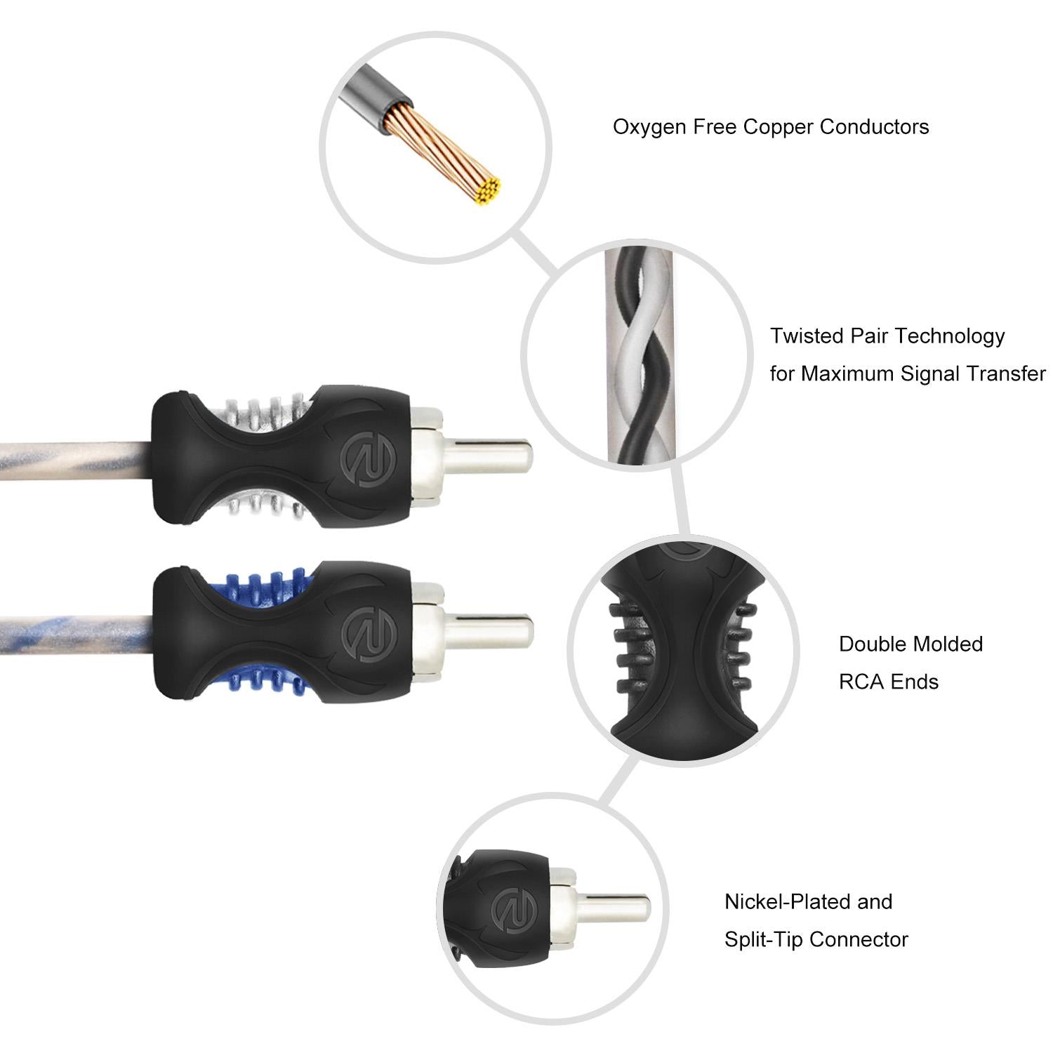 Recoil RCI23 - 1 Meter 2-Channel Oxygen-Free Copper Noise Reduction RCA Phono