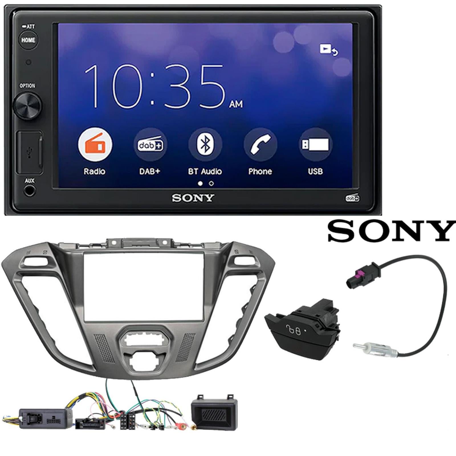 SONY XAV-1550D DAB+ Smart Bluetooth Car Radio + Stereo fitting kit + Steering Wheel Controls Loom for Ford Transit-Custom 2012-2016