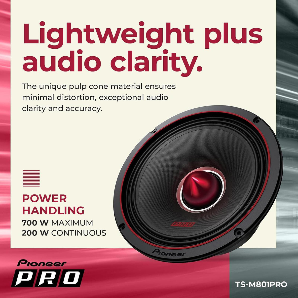 Pioneer TS-M801PRO - 1400 Watts a Pair 8" (20cm) PRO Series High Efficiency Midbass Car Speakers