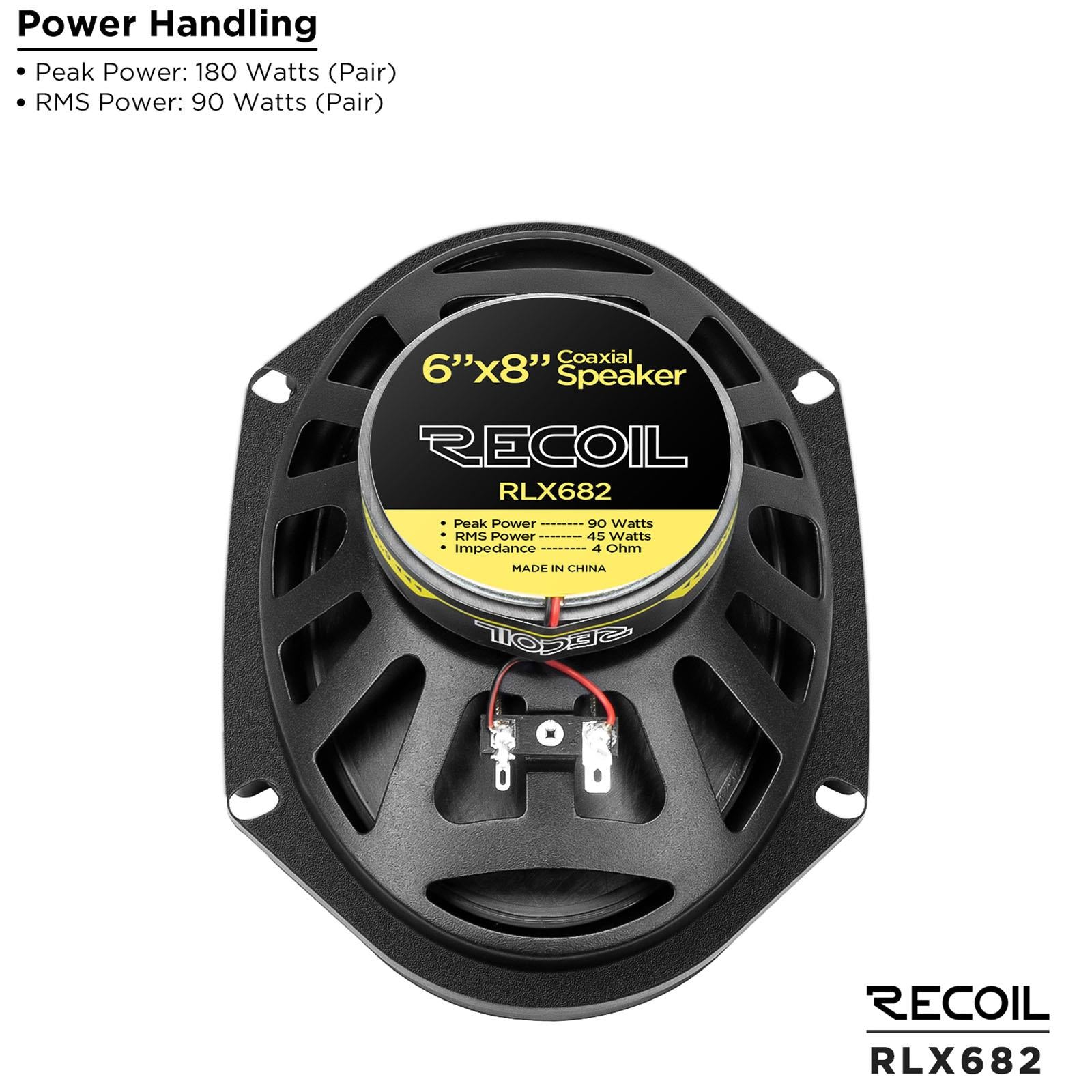 Recoil RLX682 - 180 Watts 6x8" Inch 2 Way Coaxial Car Door Speakers Pair