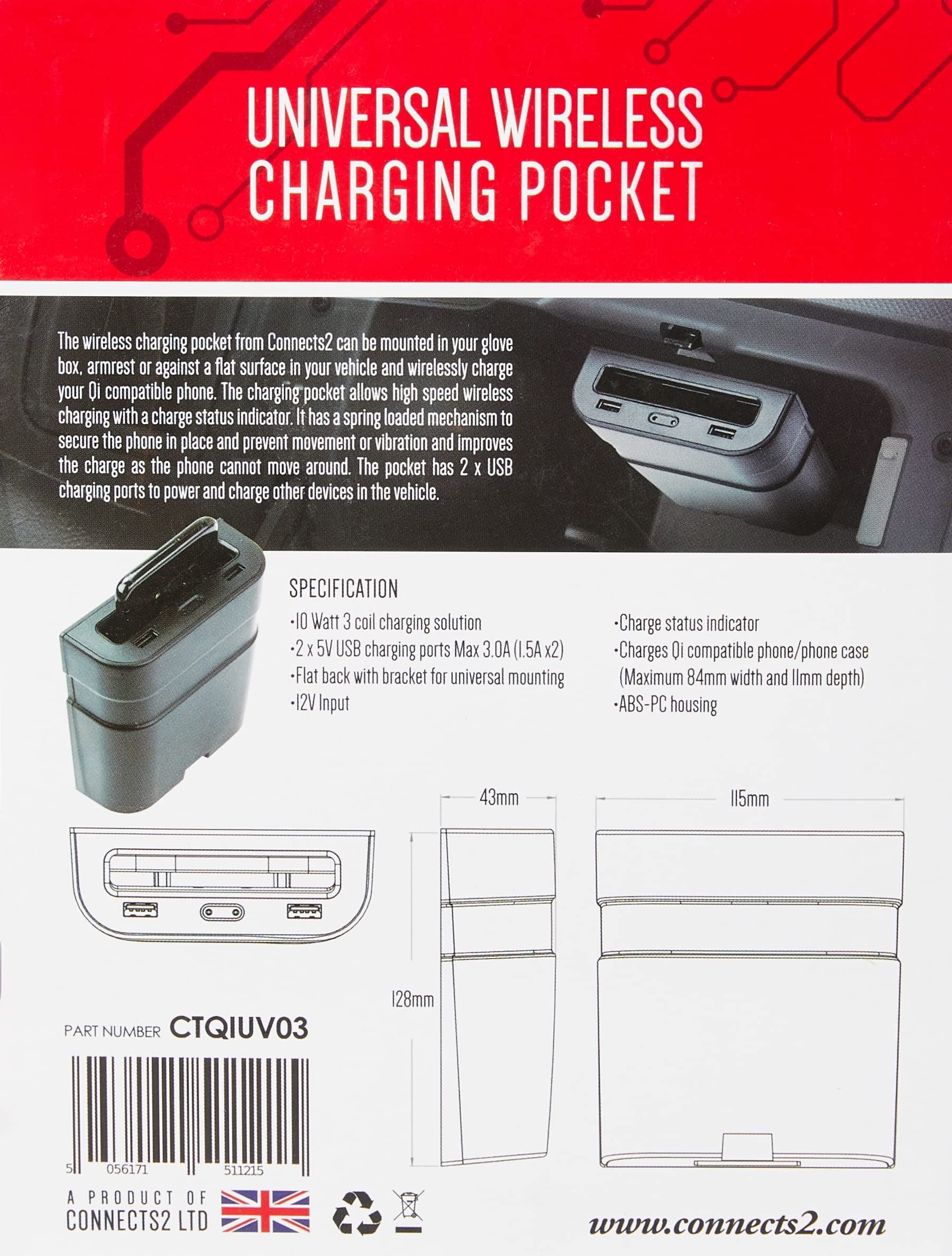Connects2 CTQIUV03 - Universal Wireless Car Charger USB works with all QI Compatible Mobile Phones