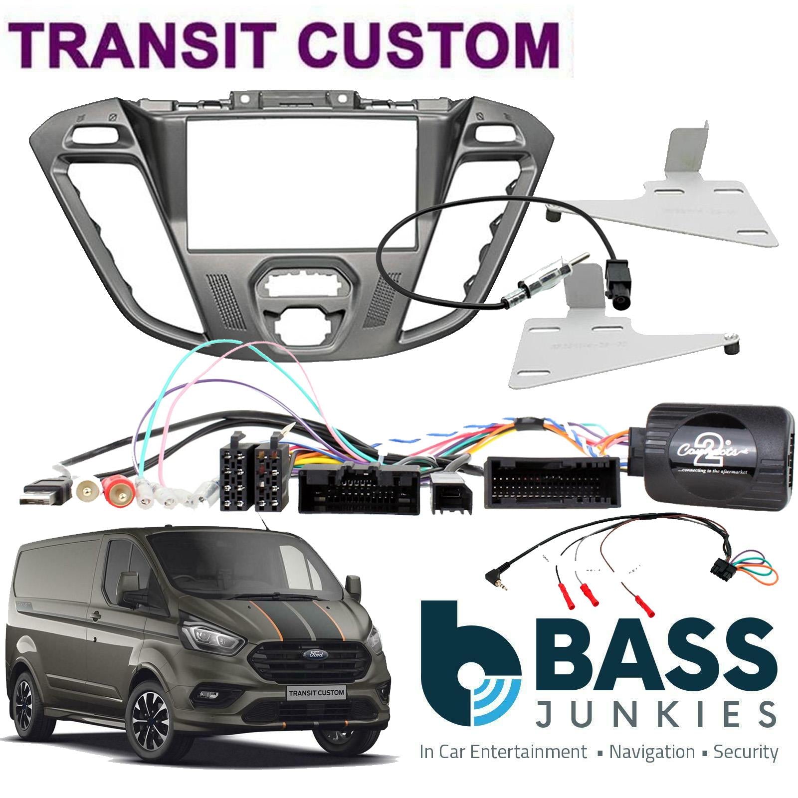 CTKFD41 - Ford Transit Custom 2015-2018 Euro6 Car Stereo Silver Fascia & Rear Brake Light Camera Kit