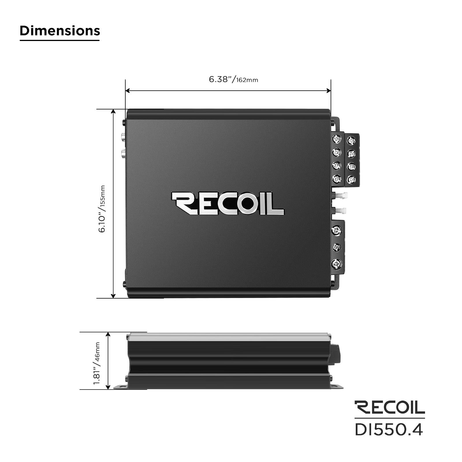 Recoil DI550.4 - 1040 Watts 4-Channel 2-4 Ohm Stable Class-D Car Amp Amplifier